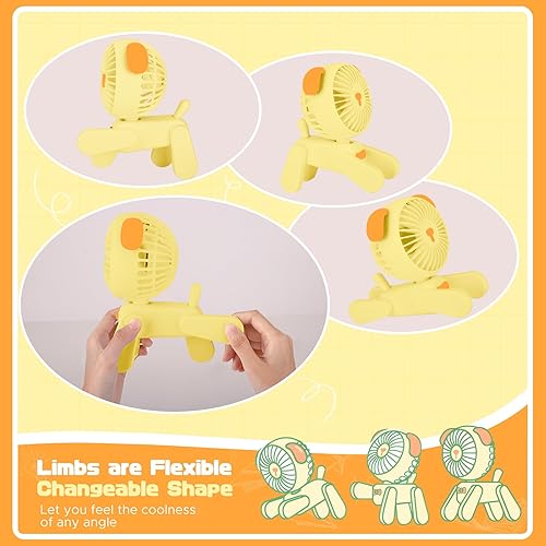 Miniatura 3 de QearFun Ventilador de escritorio pequeño de 7 pulgadas, batería recargable USB, lindo ventilador plegable para cachorros, ventilador personal con 3