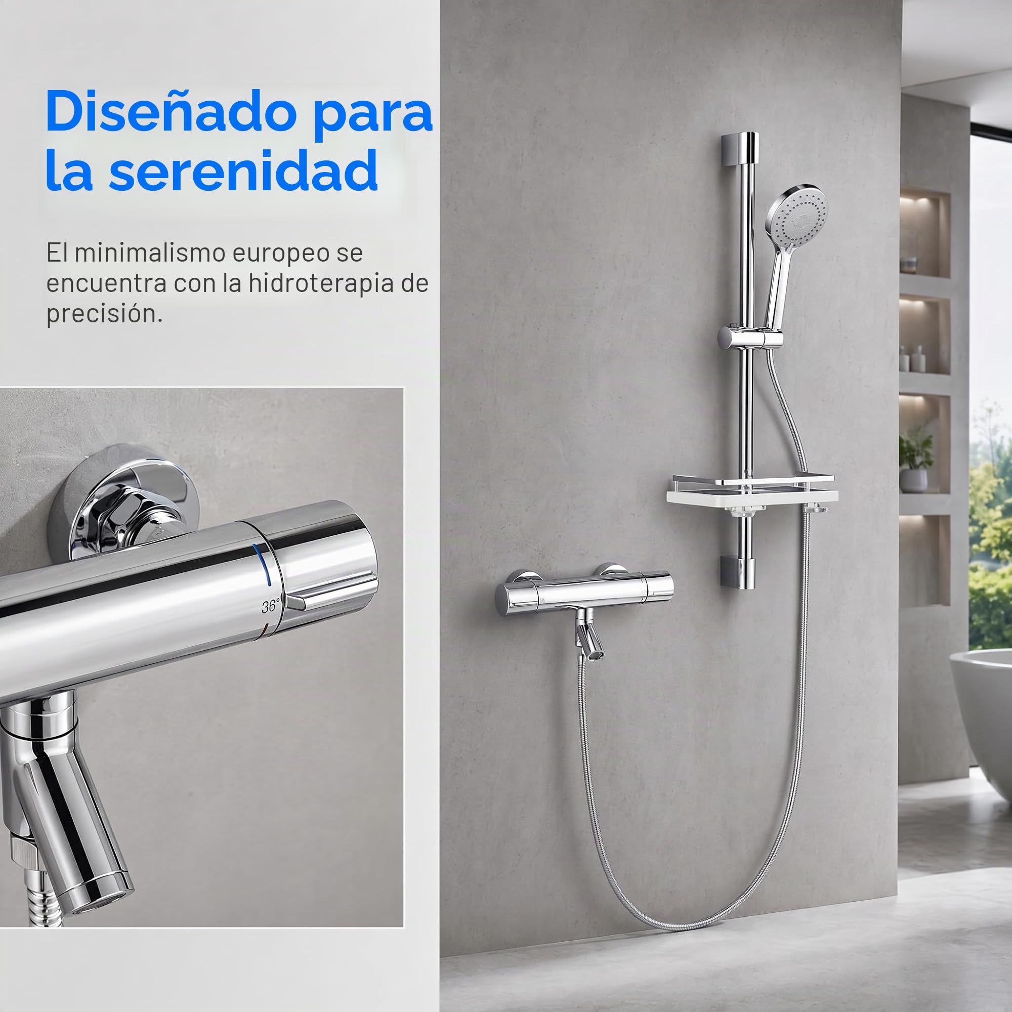 Grifo Ducha Termostáticos 38 ℃ Grifo Termostato Ducha Cromado | Grifo de Ducha de dos Salidas Grifo bañera y ducha de Ducha Termostático Grifo bañera de Latón