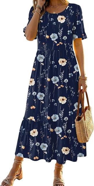Zeagoo Summer Dresses for Women Casual Midi Dress 2026 Ruffle Short Sleeve Tiered Sundress