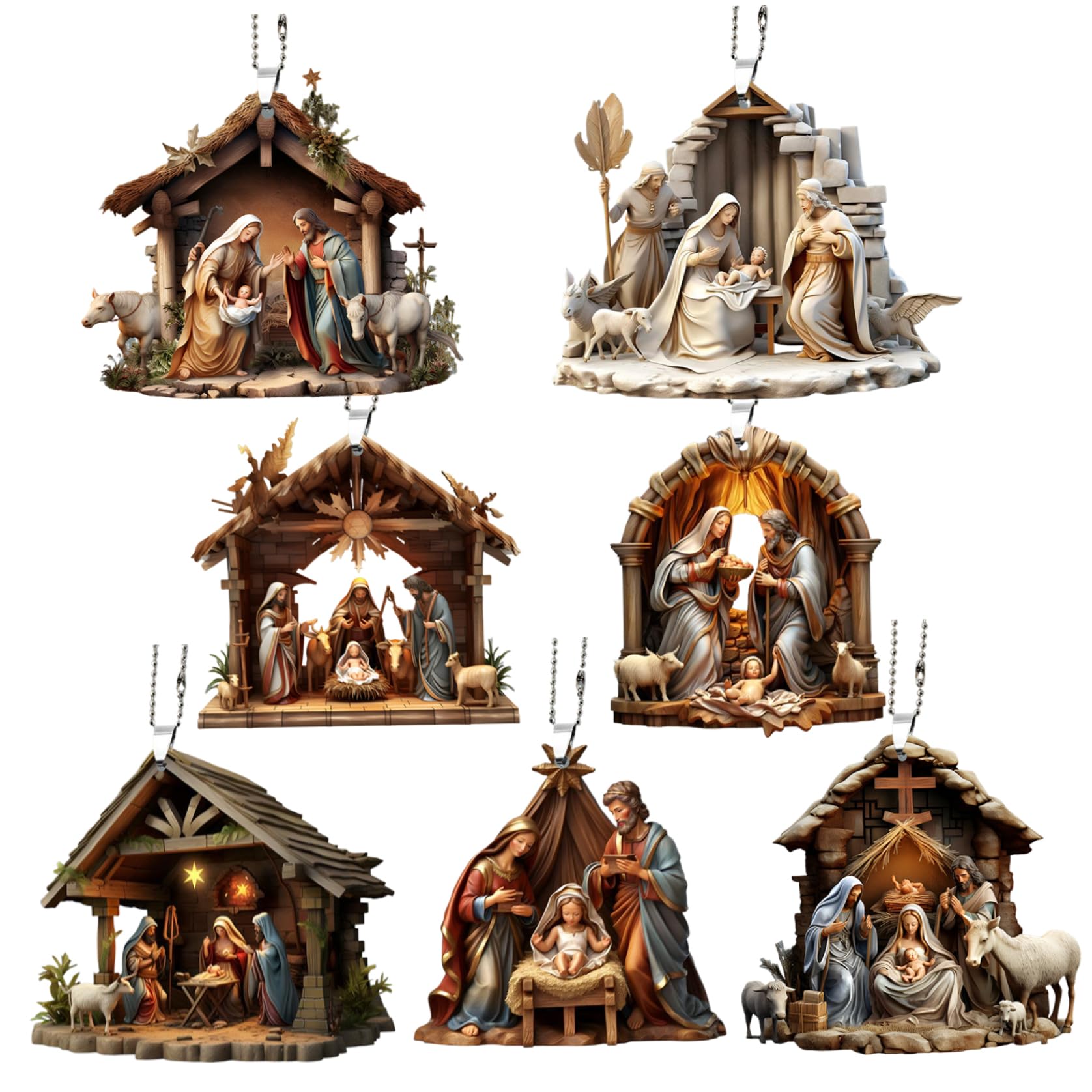 Wedhapy Nativity Ornaments Nativity Scene Ornament 7Pcs Acrylic 3D Religious Car Hanging Ornament for Christmas Home Party Car Decor Scene