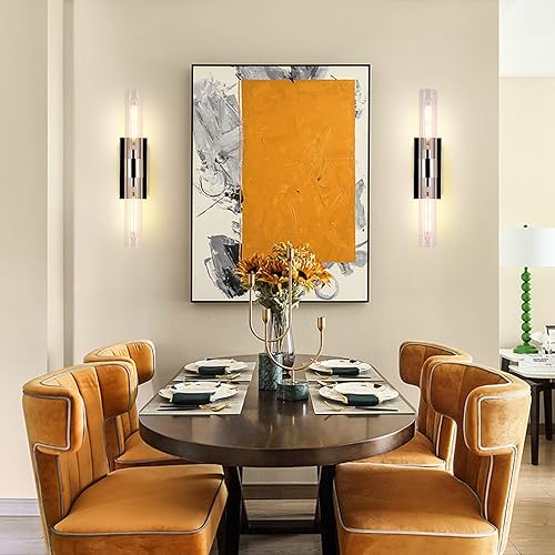 Miniatura 7 de Juego de 2 lámparas de tocador de baño apliques de pared de tubo de cristal base de color níquel luces de pared de baño lámpara de pared de mesita