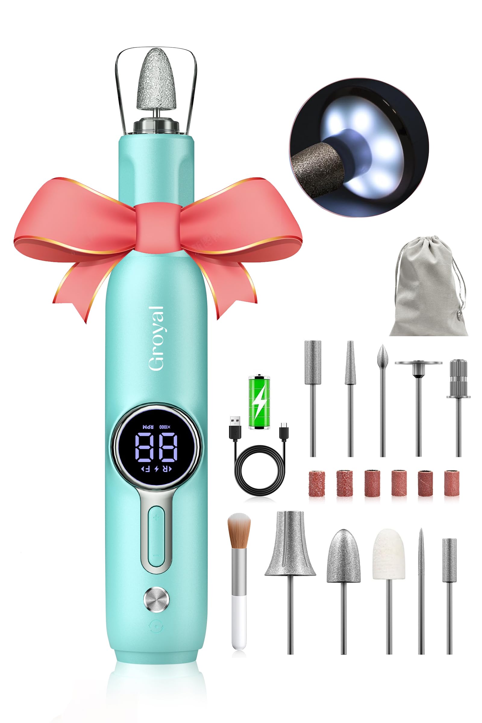 Kit de taladro de uñas, taladro eléctrico inalámbrico para uñas, kit profesional de 20000 rpm, lima de uñas eléctrica para uñas de gel acrílico, kit de uñas de e-file para salón de manicura en el