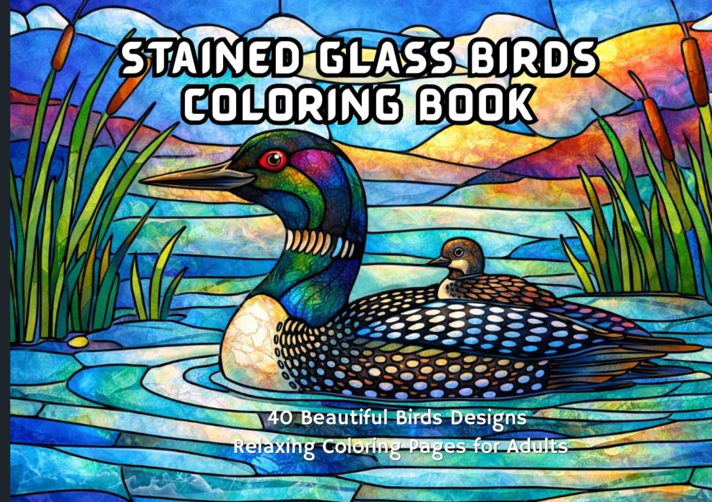 Stained Glass Birds Coloring Book: 40 Beautiful Bird Designs in Scenic Nature Settings, Relaxing Coloring Pages for Adults (Nature Stained Glass Coloring Series)