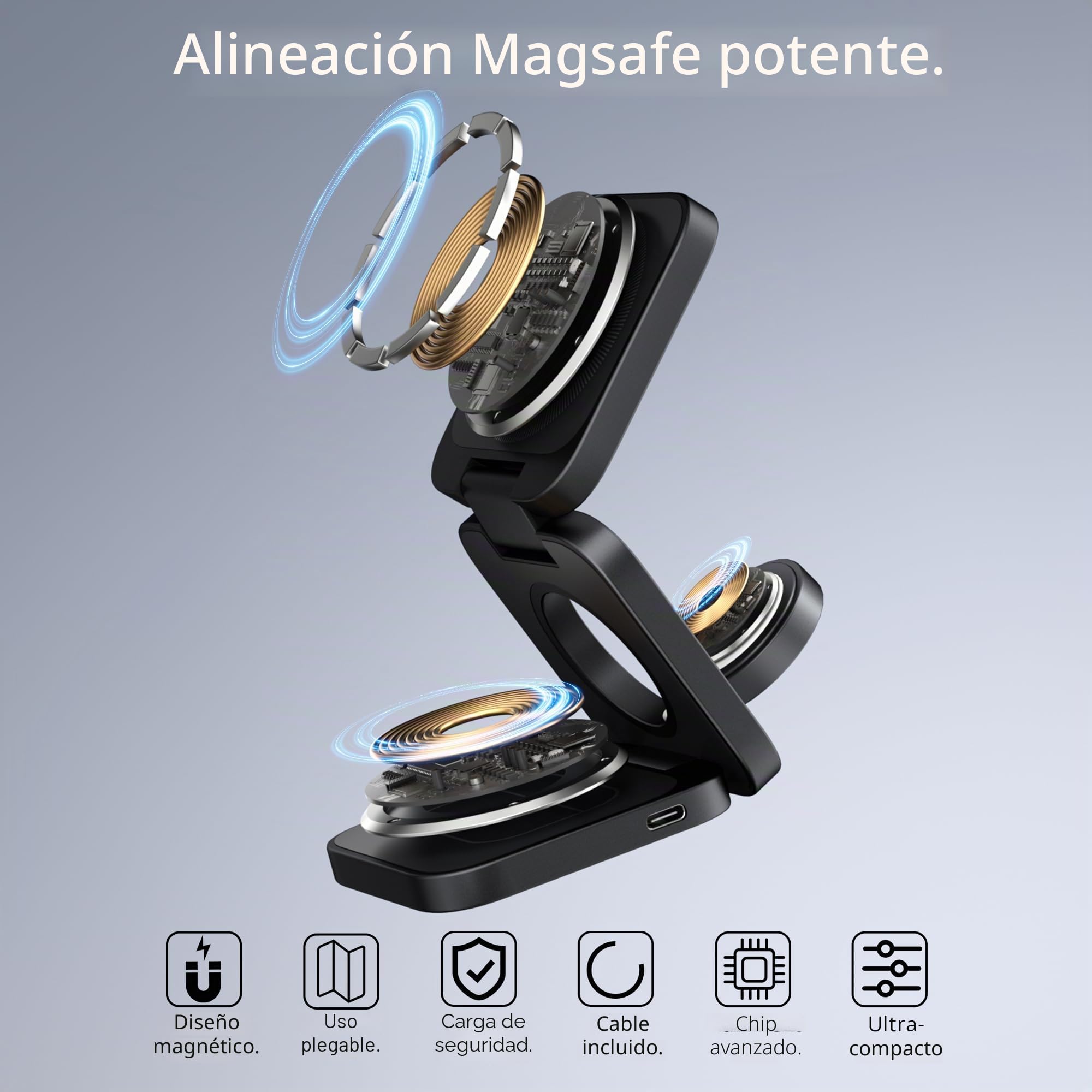 Cargador inalámbrico magnético de aleación de Aluminio Plegable para Apple, estación de Carga inalámbrica rápida de Tres en uno para iPhone,Asiento de Carga de Viaje 5W para Apple Watch Ultra AirPods
