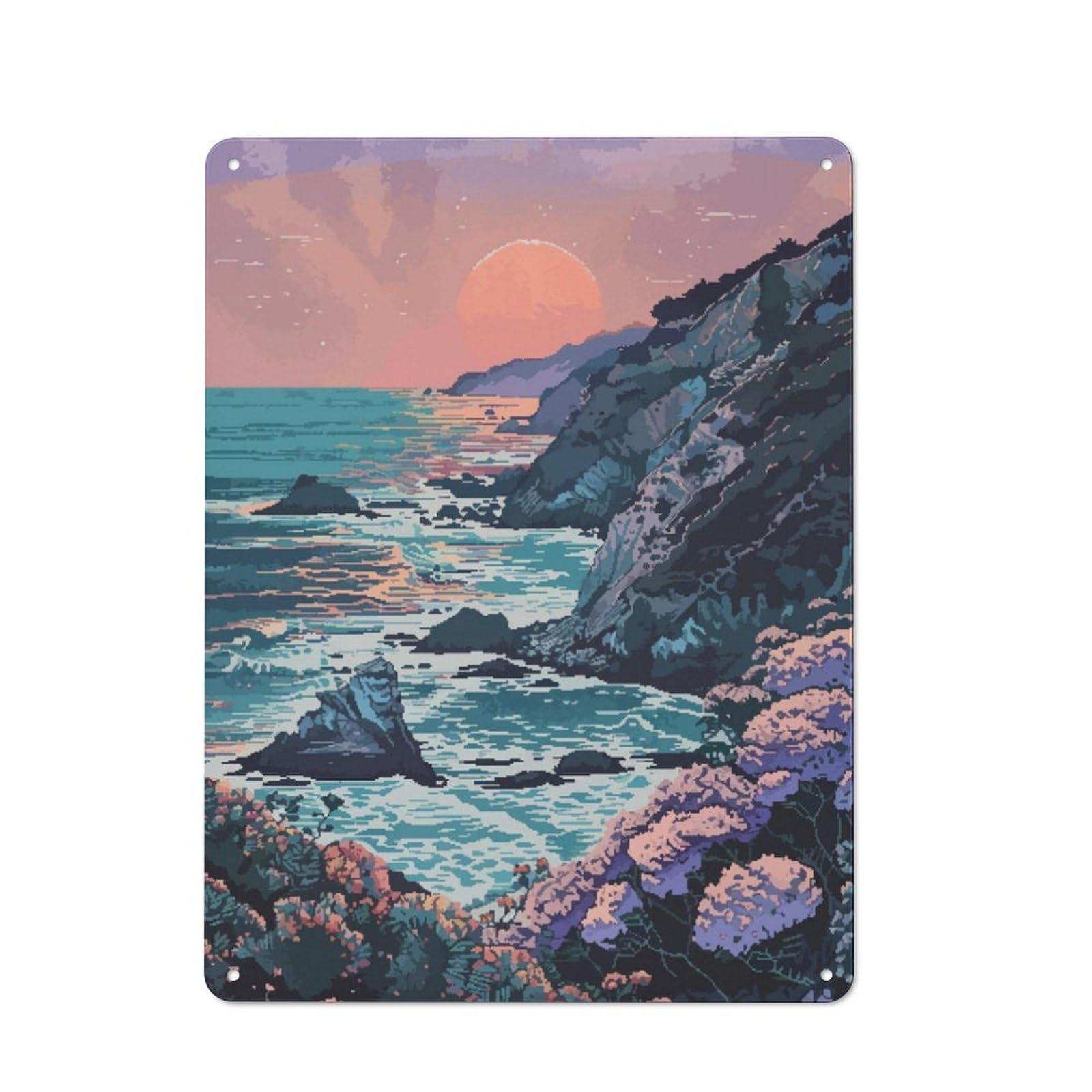 Junmoney Big Sur California Pixel Rustic Tin Sign 40X30cm For Living Room Or Hallway, Suited To Living Room Decor Lovers