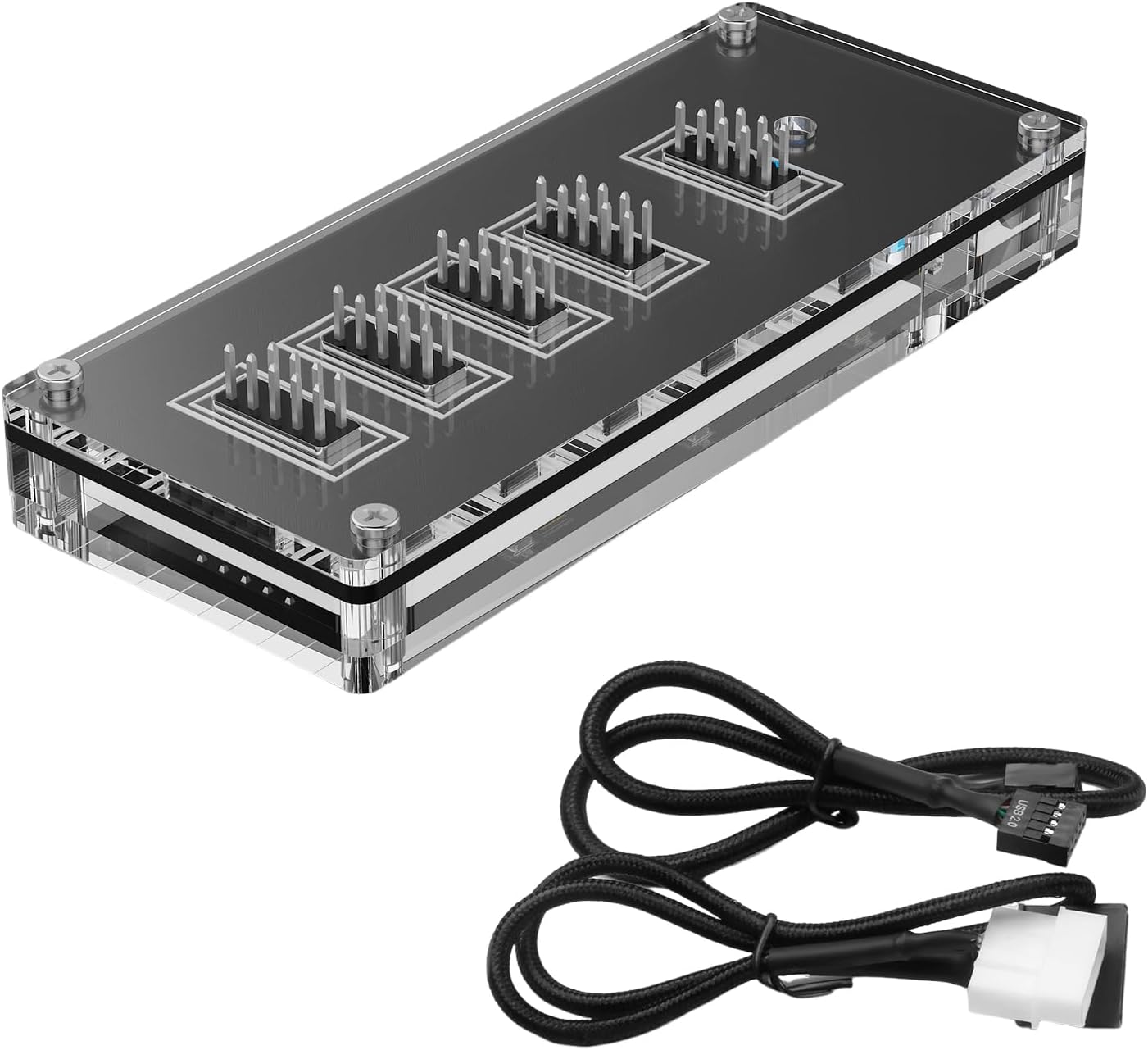 9Pin USB Header Splitter with SATAs Power Cable Internal HUBs Extension USB2.0 Splitter Connectors for Motherboards Multiple Device HUBs