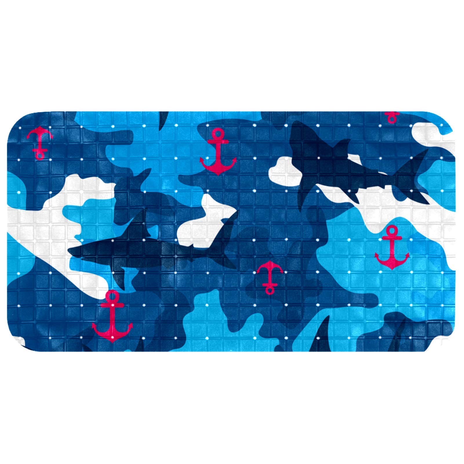 Alfombrilla de ducha sin BPA Bennigiry de 37x68 cm con ventosas y suave diseño de ancla azul