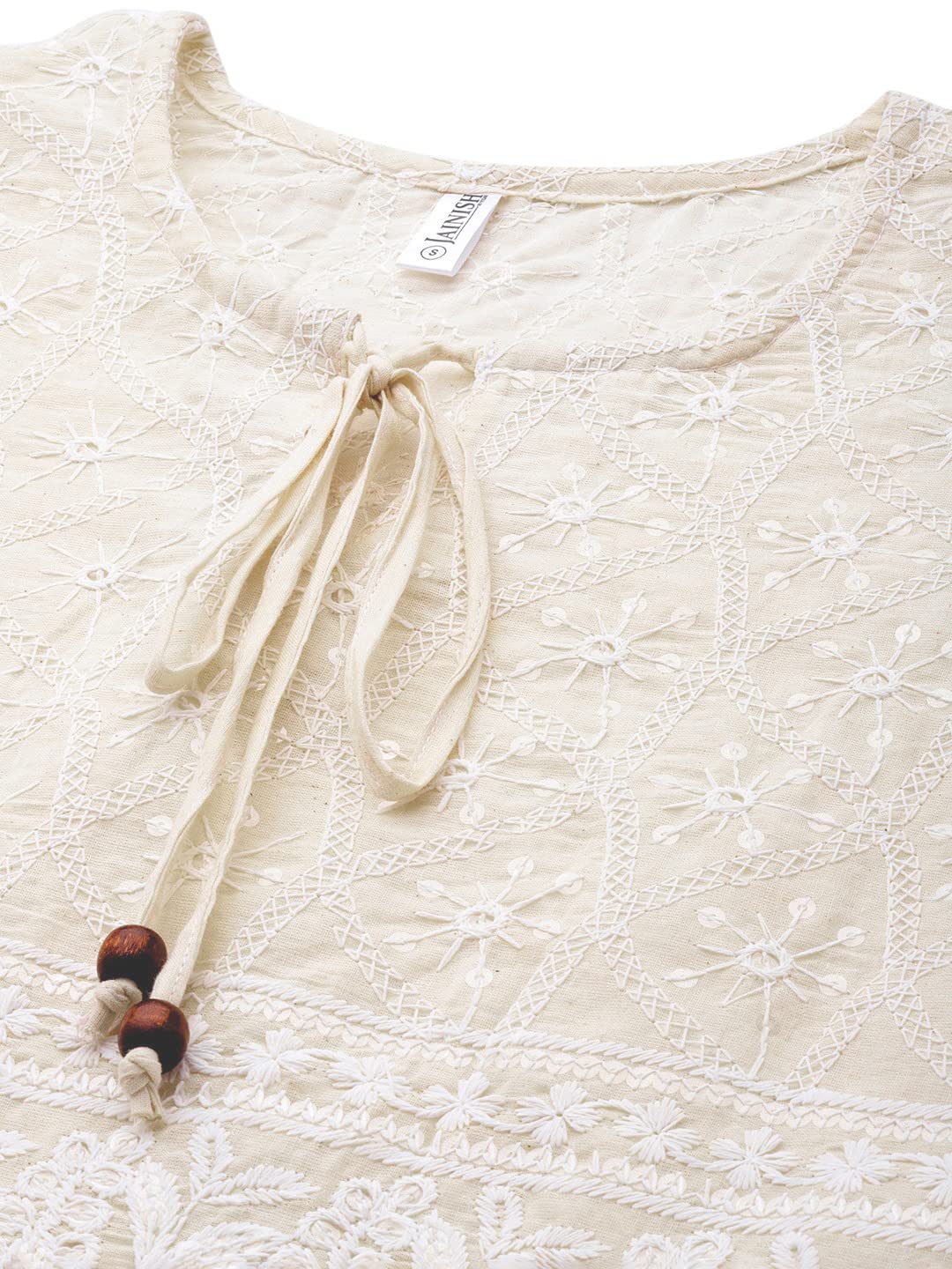 JAINISH Chikankari Sequen Work Empire Top (Cream, S) 3
