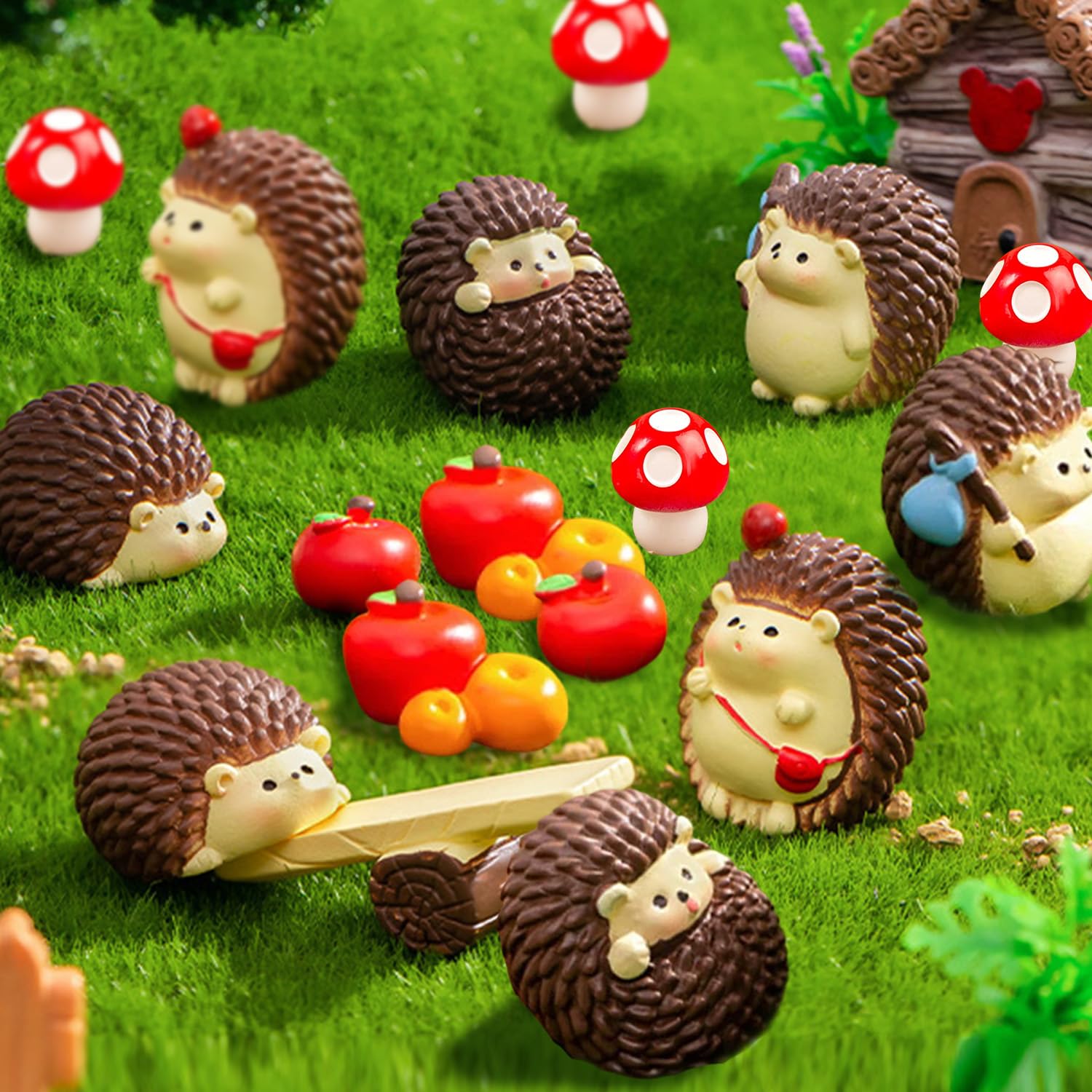17Pcs Fairy Garden Accessories, Fairy Garden Ornaments Outdoor, Mini Resin Mushrooms Hedgehog Apple Fairy Ornaments - Image 3