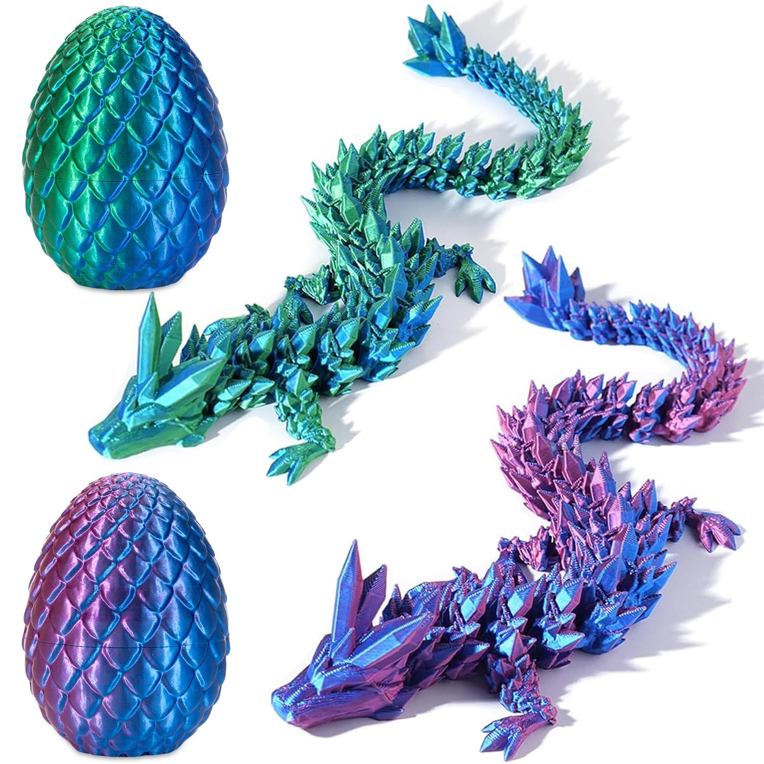 3D Printed Dragon in Egg, 3D Printed Dragon Easter Egg with Dragon Inside, Prefilled Easter Egg Fillers Articulated Fidget Toy, Ideal for Christmas, Easter, Birthdays - 2 Pack — image 1