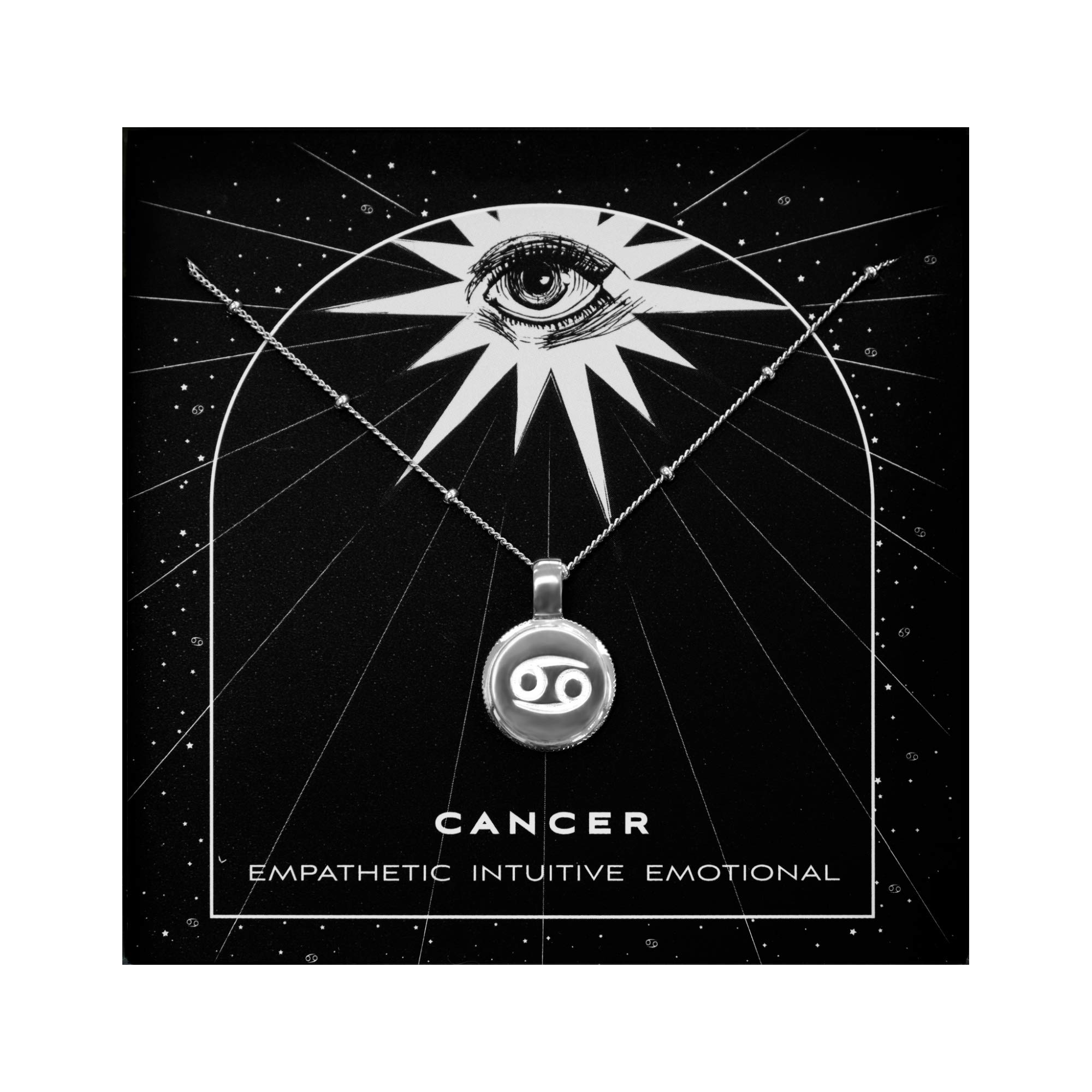 Best Friend Birthday Gifts, 925 Sterling Silver Bezel Edge Cancer Necklace on Celestial Card, Zodiac Necklaces, Eye of Providence, Bridesmaids Gift, Bridal Party Jewelry