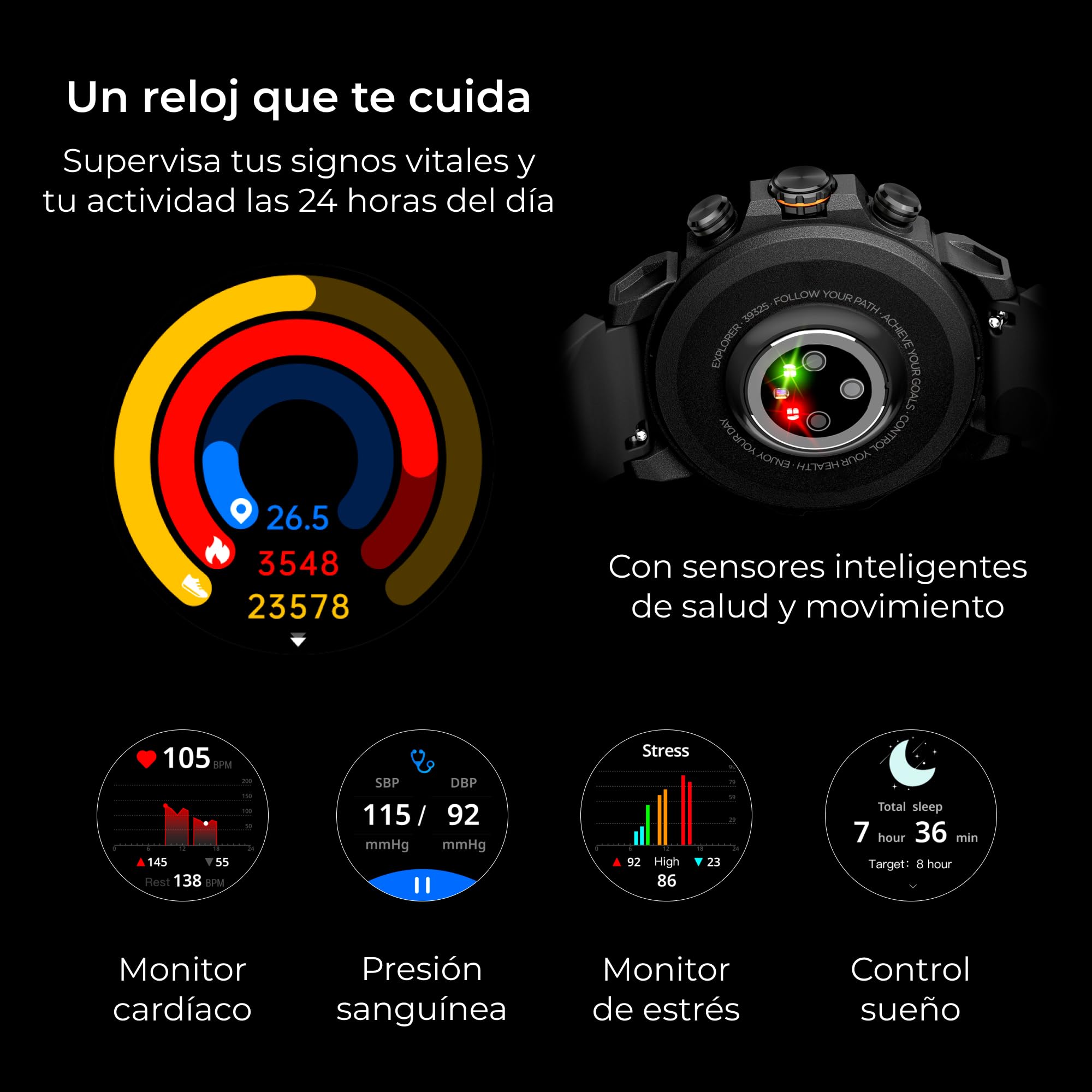 KSIX Explorer Reloj Inteligente Hombre Negro con Llamadas, Notificaciones, GPS, Pantalla Amoled 1,43'' Smartwatch Deportivo con Monitor de Salud, +100 Modos Deporte, Impermeable, para iOS Android
