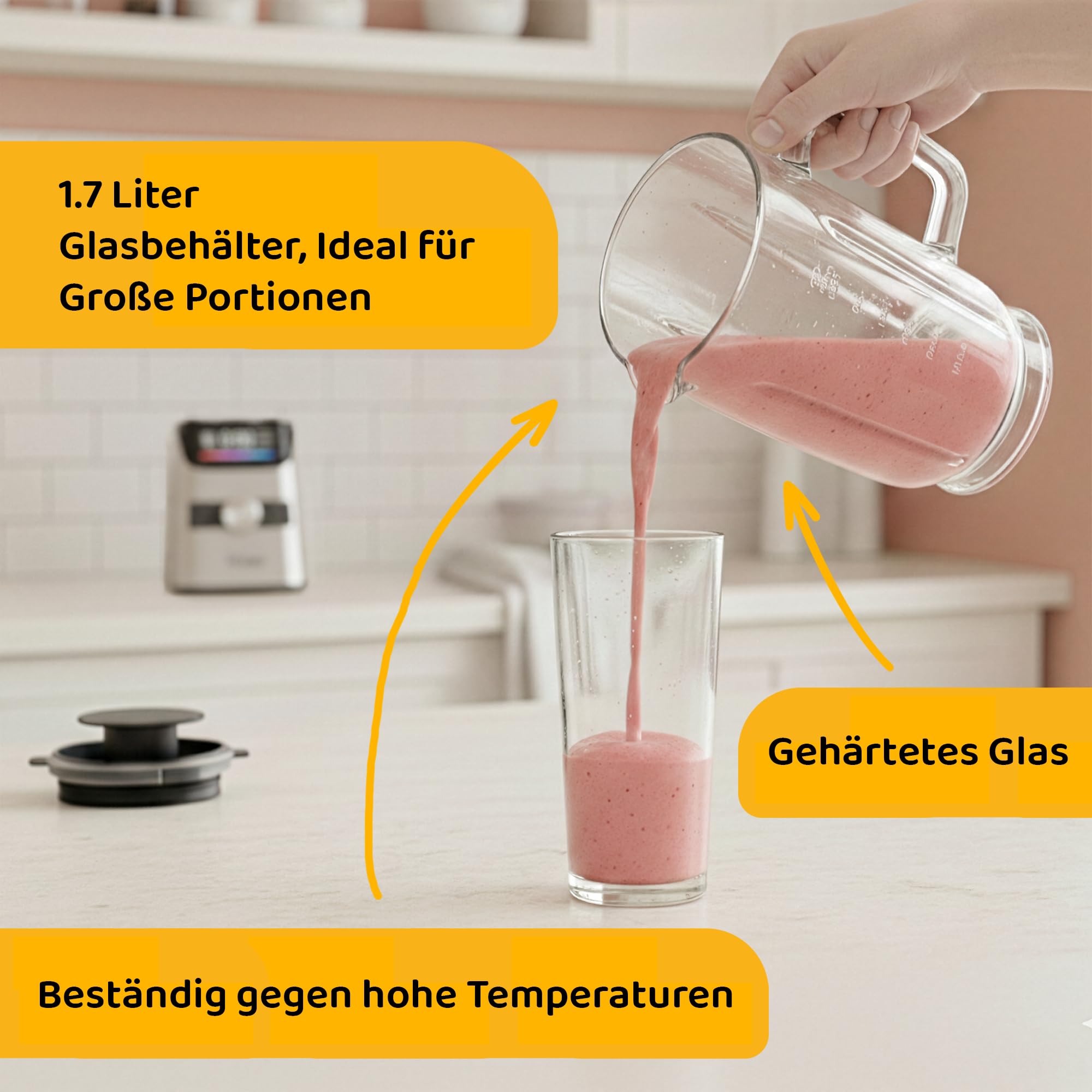 Power Blender - Linea Tegno – Profi Standmixer & Smoothie Maker – 1400W Hochleistungsmixer mit 1,7L Glasbehälter, LED-Display & 250ml Kaffeemühle – Edelstahl
