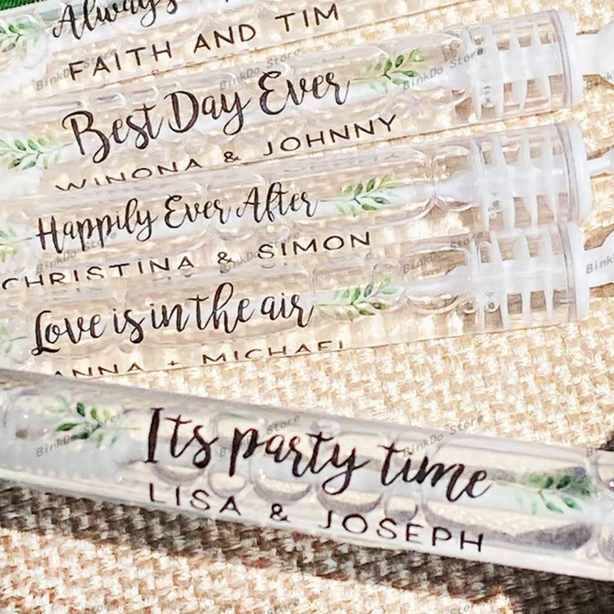Etichette personalizzate for tubi di bolle di sapone for matrimonio Adesivi personalizzati con nome for bacchette di bolle trasparenti Decorazione for matrimonio trasparente 100 pezzi