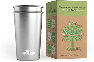 Stainless Steel Cups 20oz Pint Cup Tumbler (2 Pack) By Greens Steel - Premium Metal Cup - Stackable Durable Drinking Glass - coolthings.us