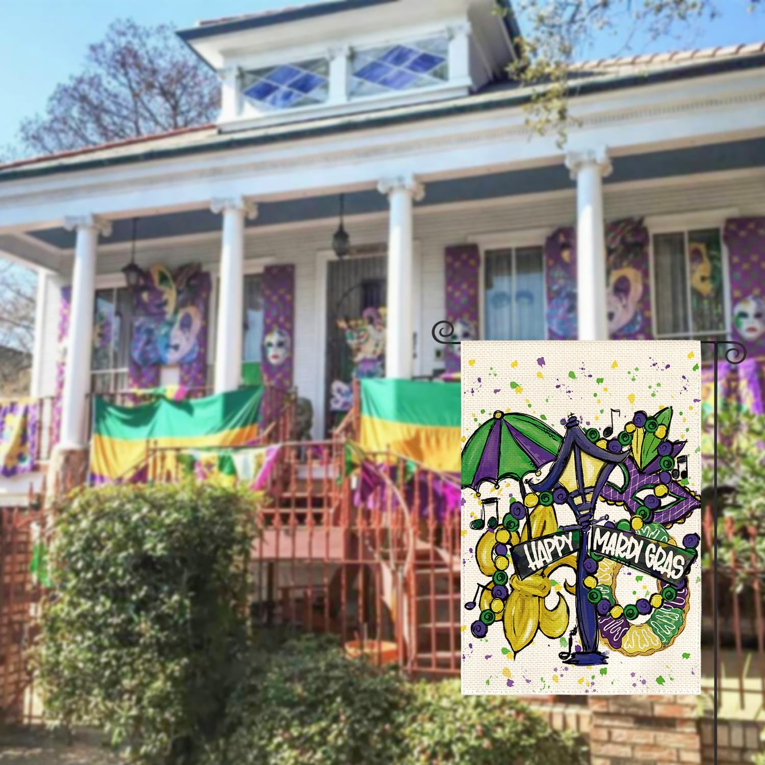 Mardi Gras Gartenflagge – 32,5 X 45,7 Cm, Doppelseitig Bedruckt, Mit Masken- & Perlen-Design