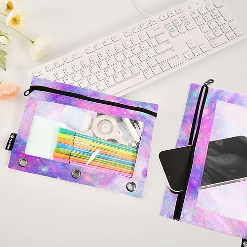 Vista 9 de ALAZA Bolsa para lápices de campo de fútbol americano para carpeta de 3 anillos, bolsillos con cremallera transparente para ventana, bolsas