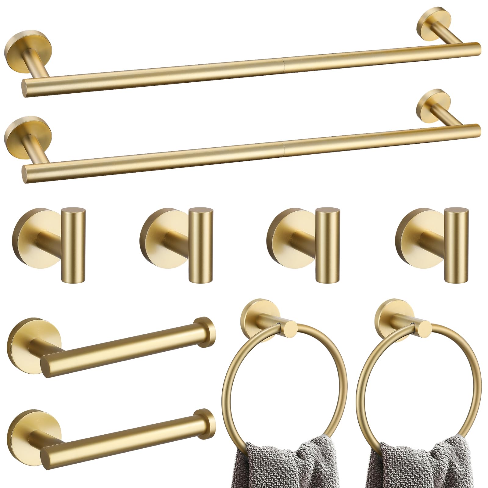 YACVCL Juego de 10 piezas de accesorios de baño dorados, soporte para toallas de baño de 27.5 pulgadas, acero inoxidable SUS304, toallero para montaje en pared, barras de toalla para baño, barra de