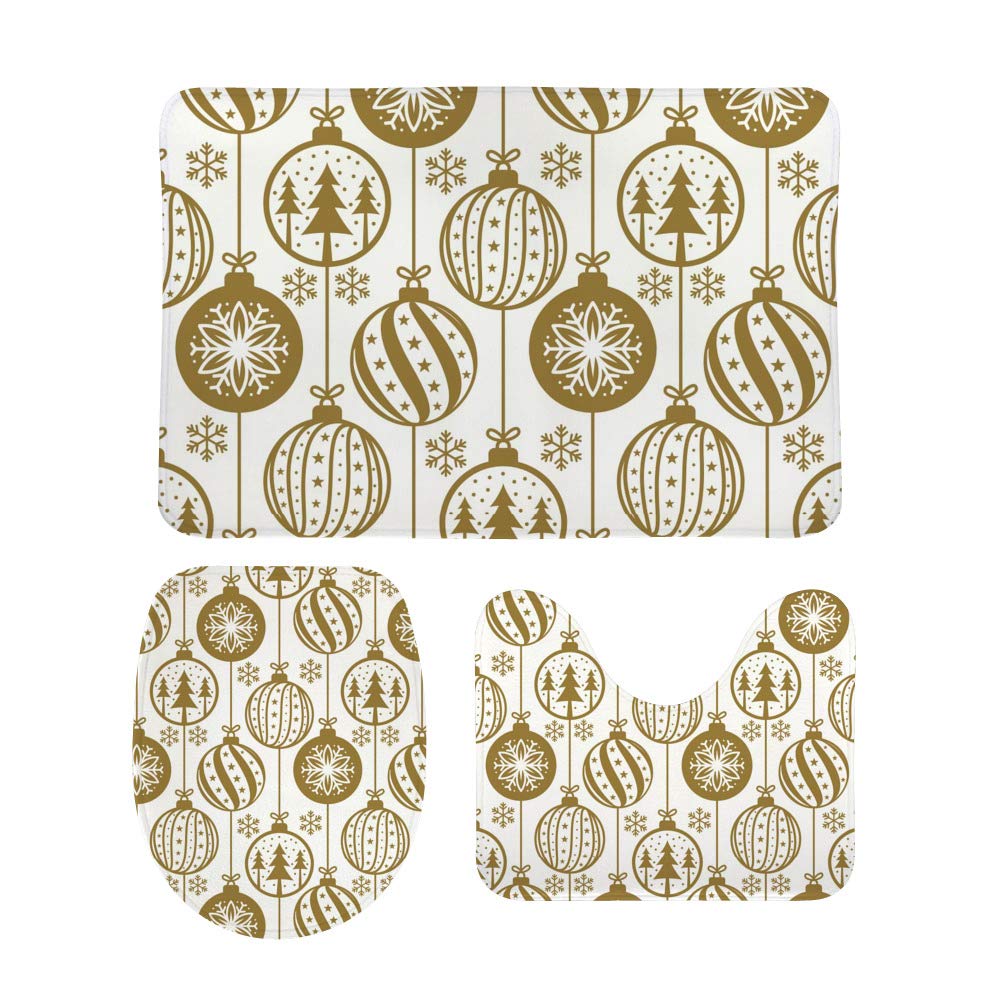 Tapis de bain en U motifs boules de Noël Ruchen lot de 3 pièces pour votre salle de bain festive