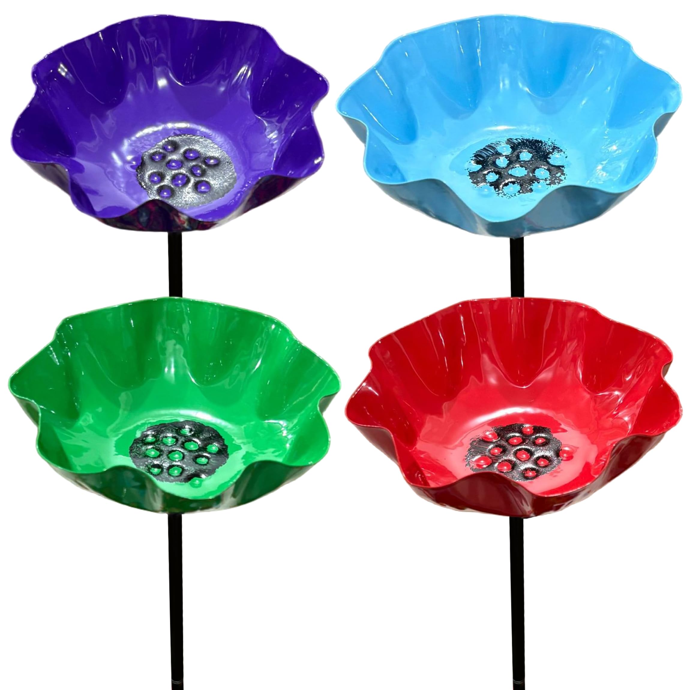 Bain colibri en métal lot de 4 piquets de fleurs colorées idée cadeau jardin