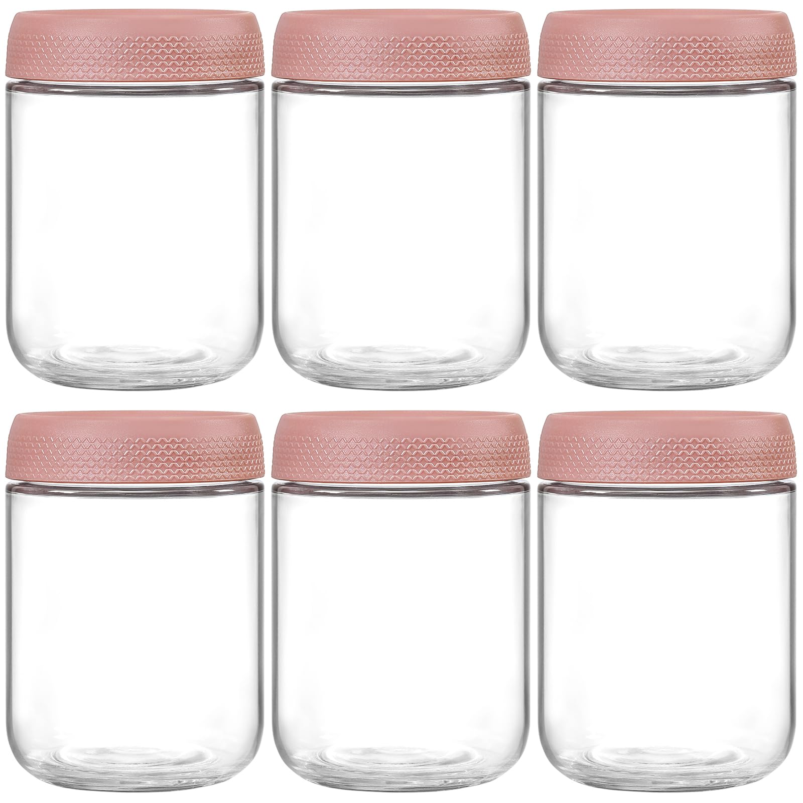 NETANY 6-pack 16oz Glass jars with Airtight Lids, Overnight Oats Containers with Lids, Wide mouth Mason Salad jars, Glass Food Storage Containers for Snacks Yogurt Spice Sugar-Pink Pink-6pack-16oz