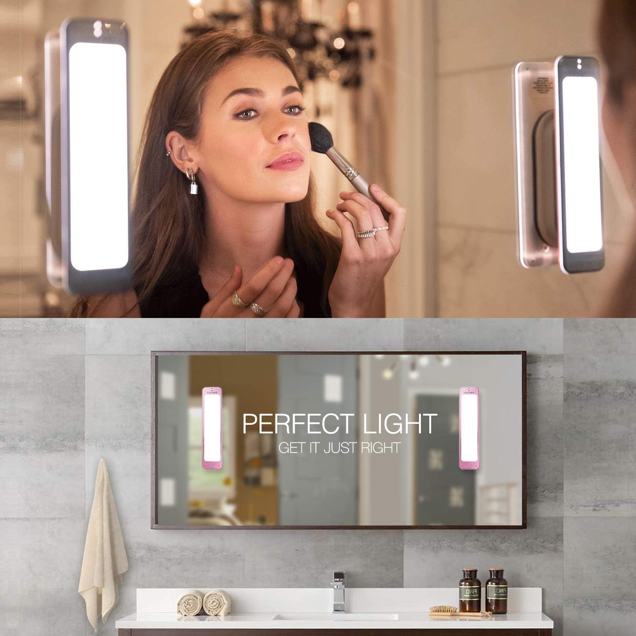 Best Deal Cheap 🛒 LED Vanity Mirror Light for Makeup Portable Wireless Dimmable Simulated Daylight Easy Mount USB Rechargeable Dusty Rose Duo
