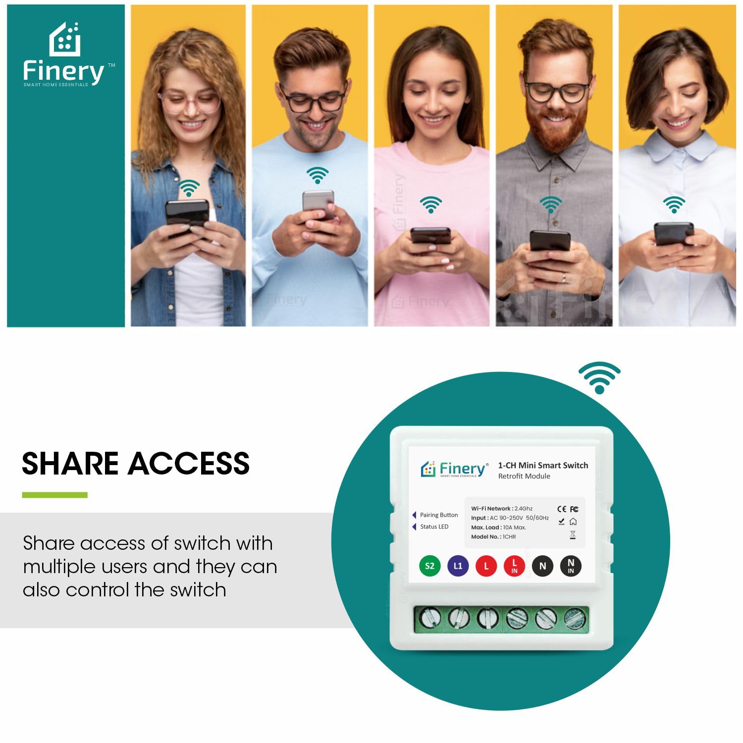 Finery 220 Volts (AC) Wifi 1 Way Smart Rocker Switch With Energy Monitoring Retrofit Supports Manual Button Compatible With Alexa & Google Home, Multicolor 1