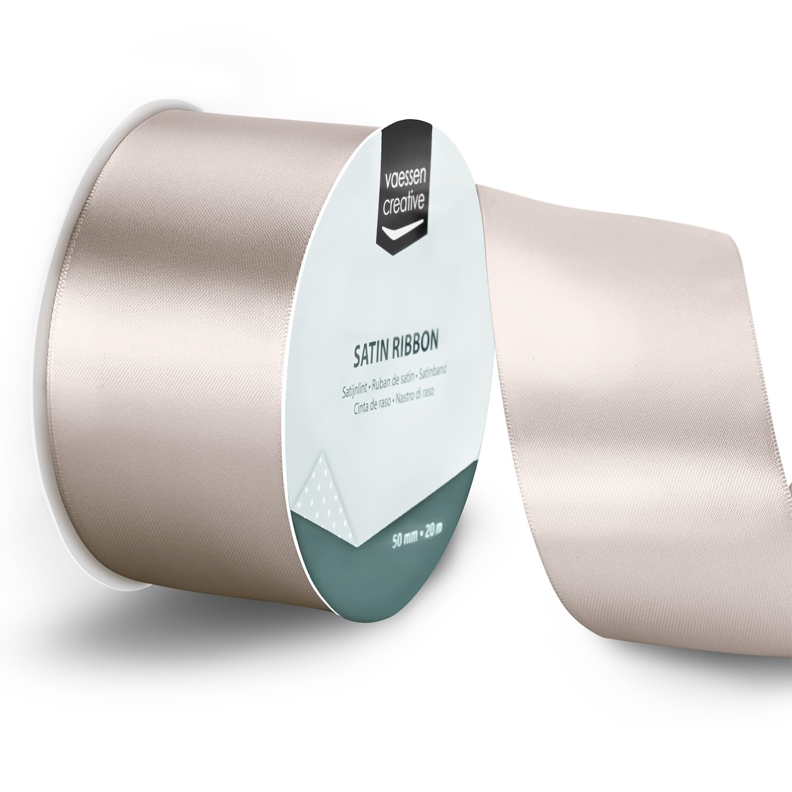Vaessen Creative Satin Ribbon Beige - 65.6 ft x 2" - Thin Ribbon for Gift Wrapping and Crafting, 20m x 50mm