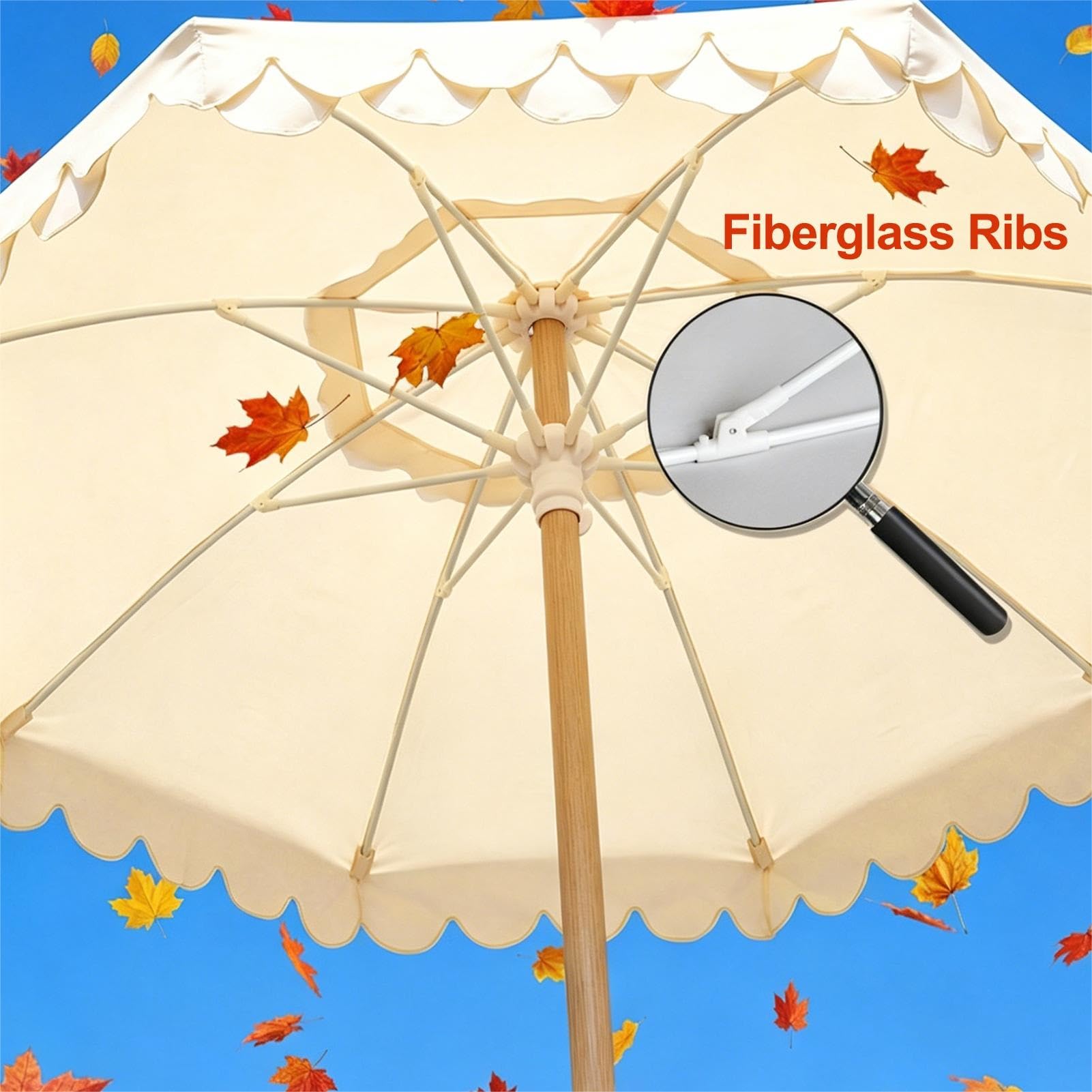 Parasol Ogrodowy Ø230 cm z Falistym Brzegiem, żEbrami o Grubości 9,5 mm, Trzonkiem 35 mm, UPF 50+, Wodoodporny Parasol do Ogrodu, na Podwórko, Plażę