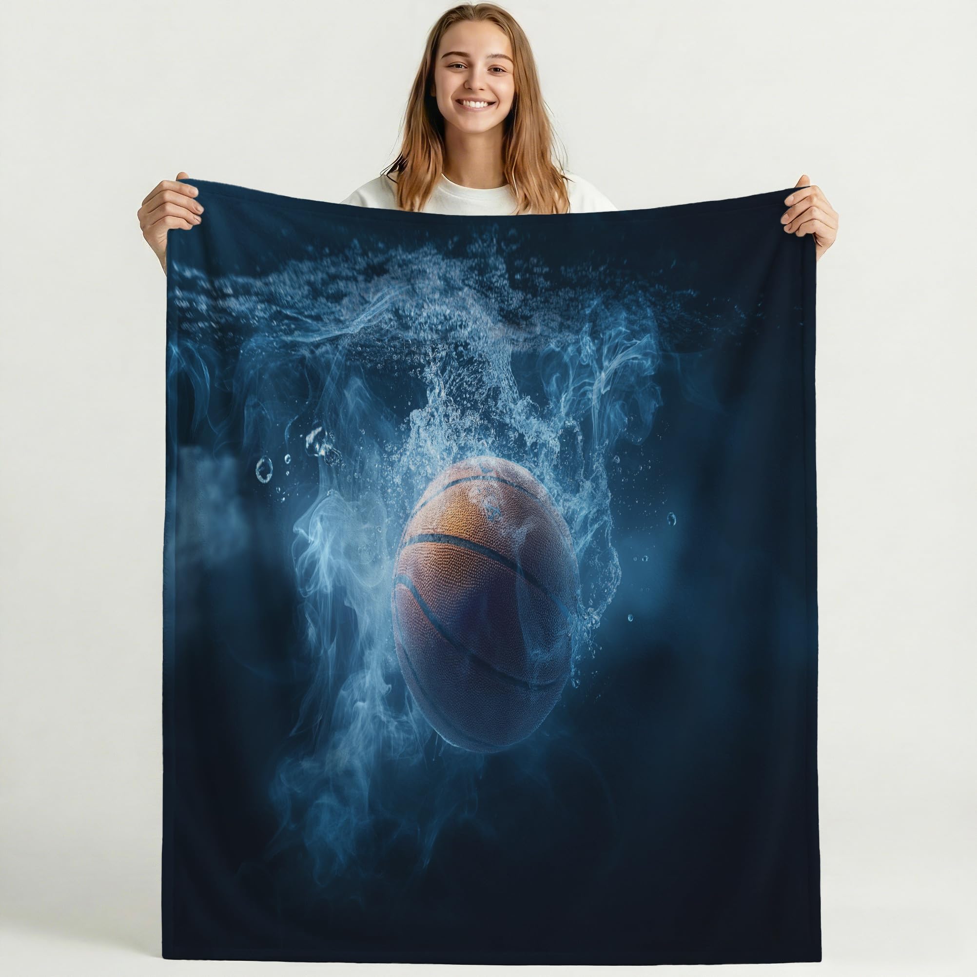 Générique Ciepły koc 150 x 200 cm ze sportowym wzorem, puszysty niebieski jezioro, koc polarowy dla dzieci, chłopców i dziewcząt, do kosza z dymem, dekoracyjna flanela, 4 pory roku