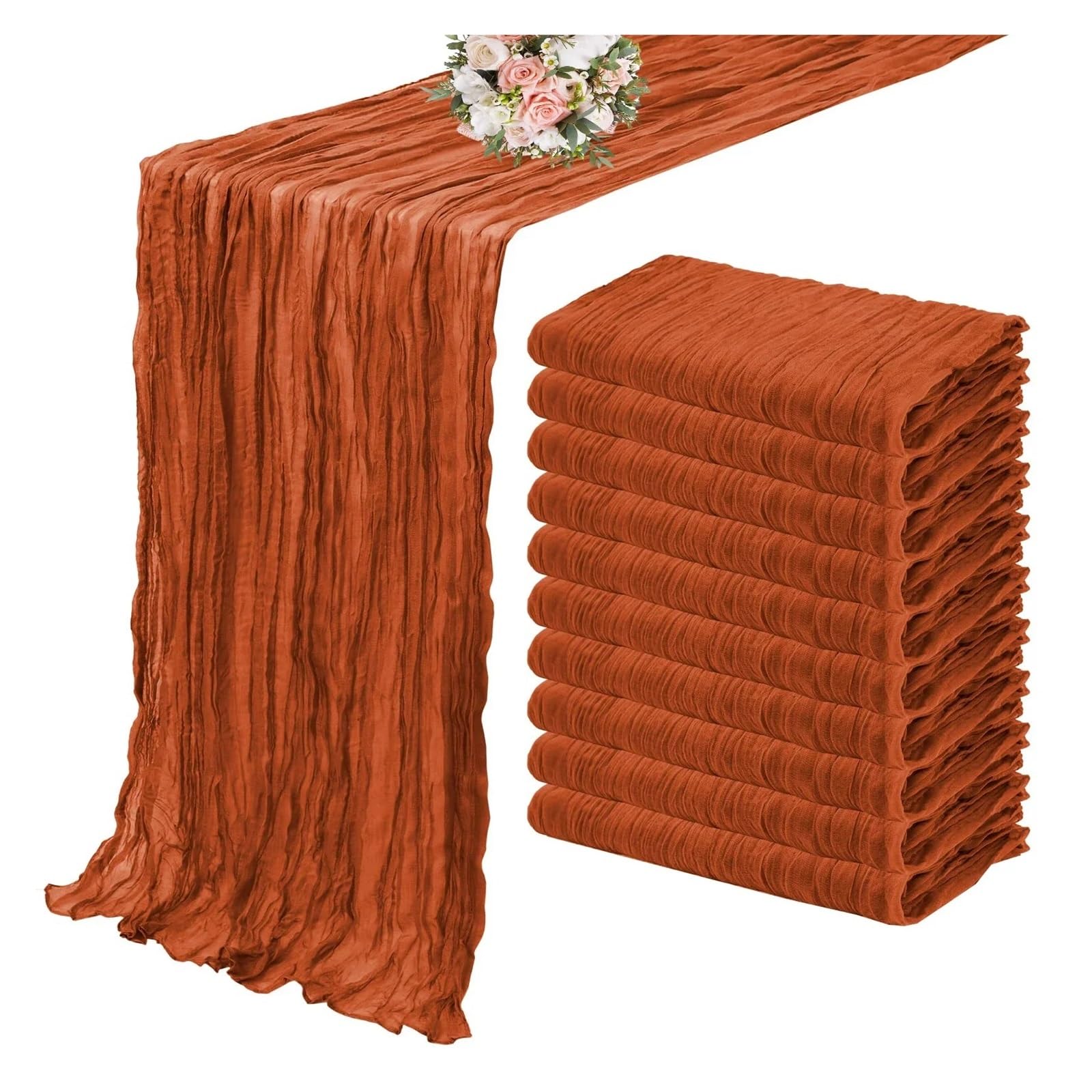 Chiffon Table Runner 10PCS Green Gauze Table Runner Setting Dining Wedding Party Banquets(10Pcs Terracotta,90X400cm)