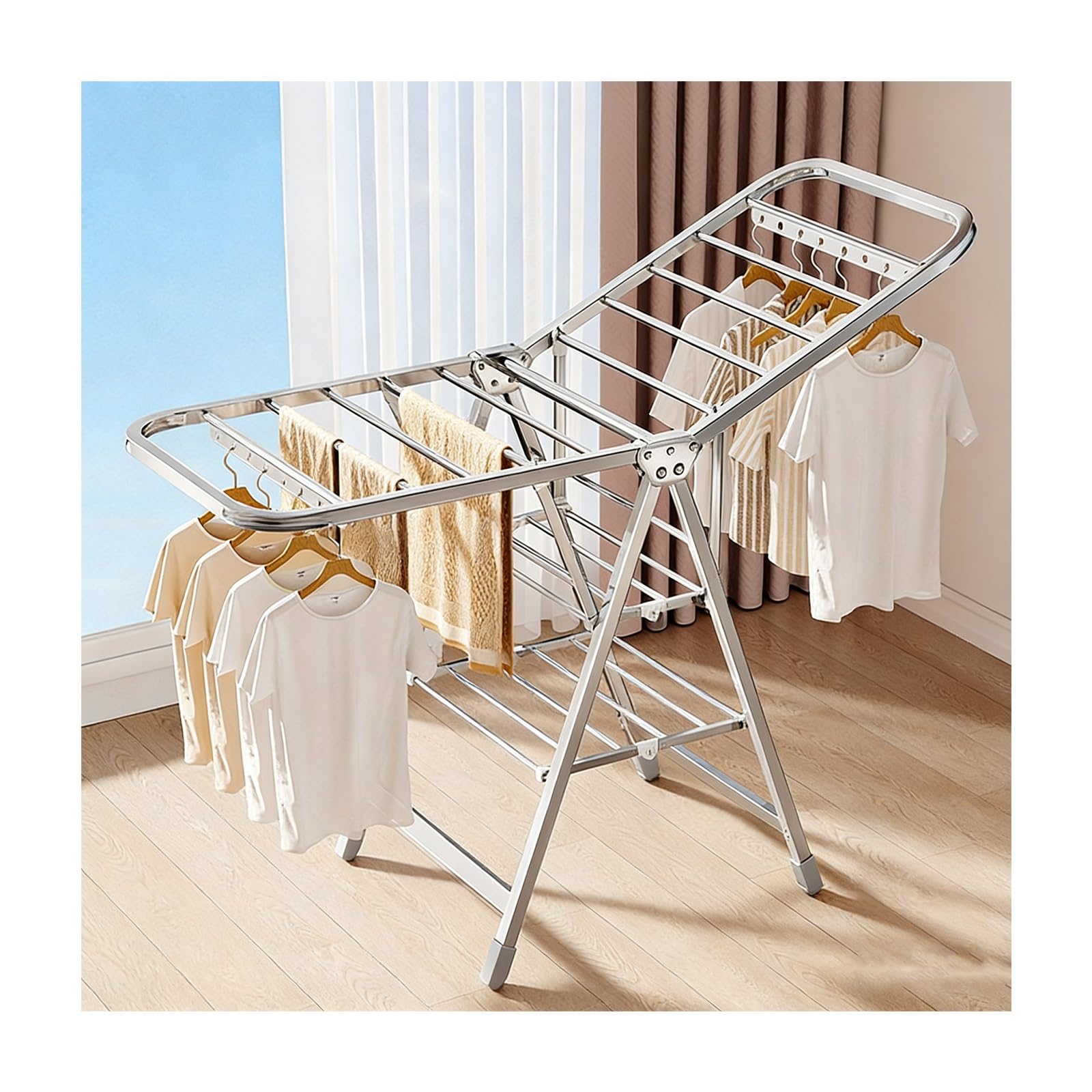 EYRMQWJPC Foldable Clothes Airer， Stainless Steel Folding Laundry Dryer Stand Adjustable 150-180CM Clothes Quilts Shoes Bags(Triple-layered,160CM/63in)