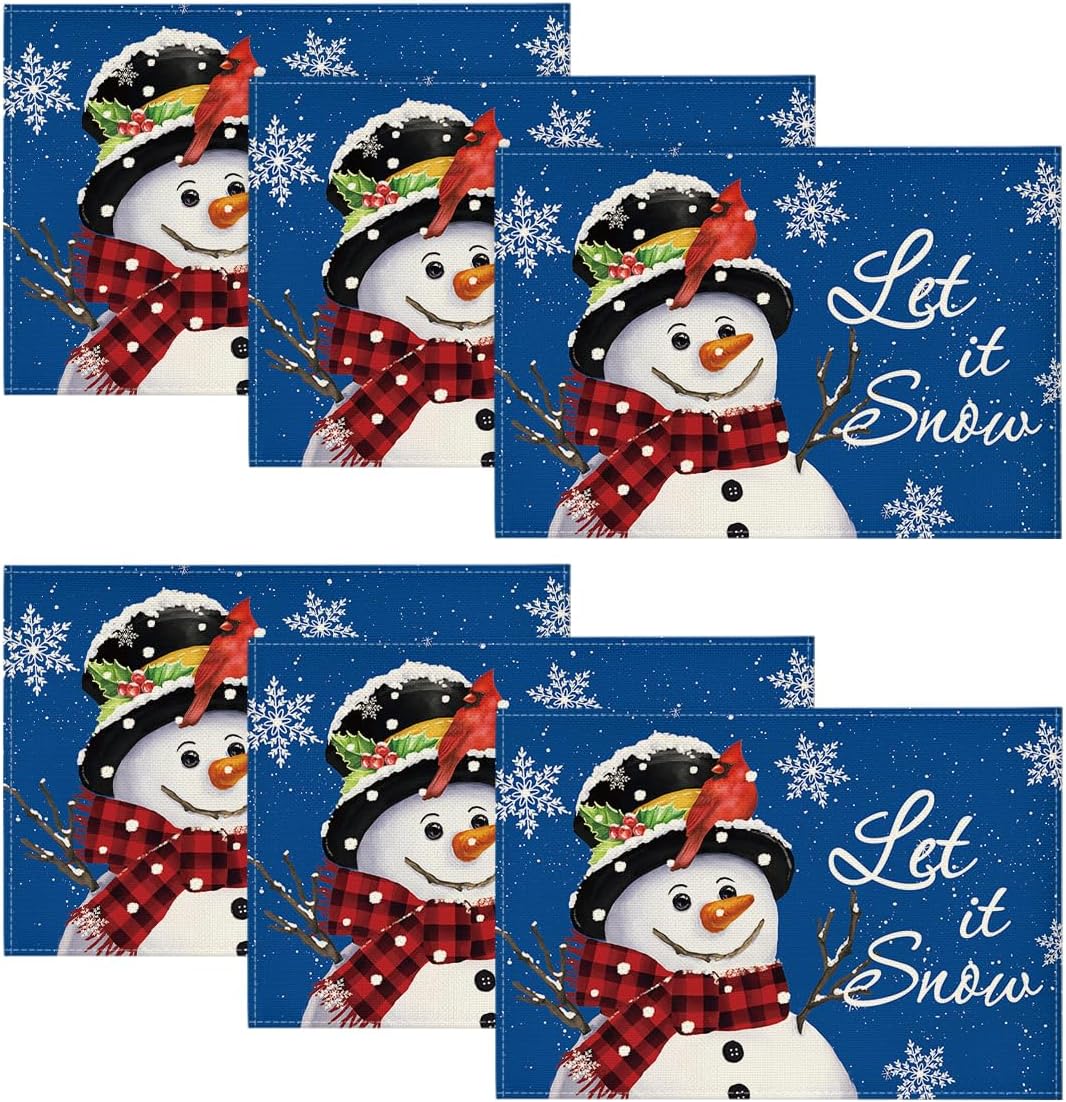 Artoid Mode Blue Snowman Let It Snow Winter Placemats Set