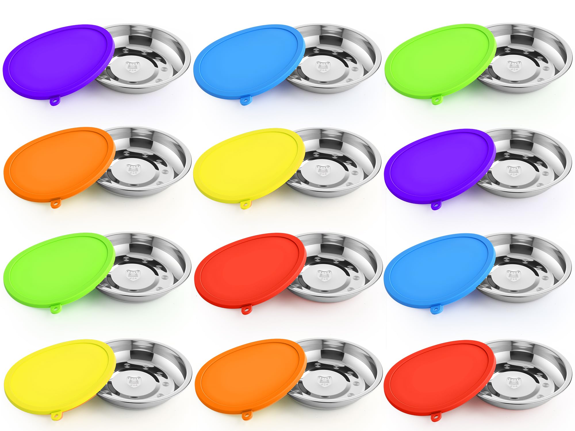 Patelai 24 Pcs Stainless Steel Dog Bowls with Silicone Lids Portable Food and Water Dishes for Pets Sealable Containers for Small Medium Dog Cat Indoor, 6.3 Inch (Red,Blue,Green,Purple,Yellow,Orange)