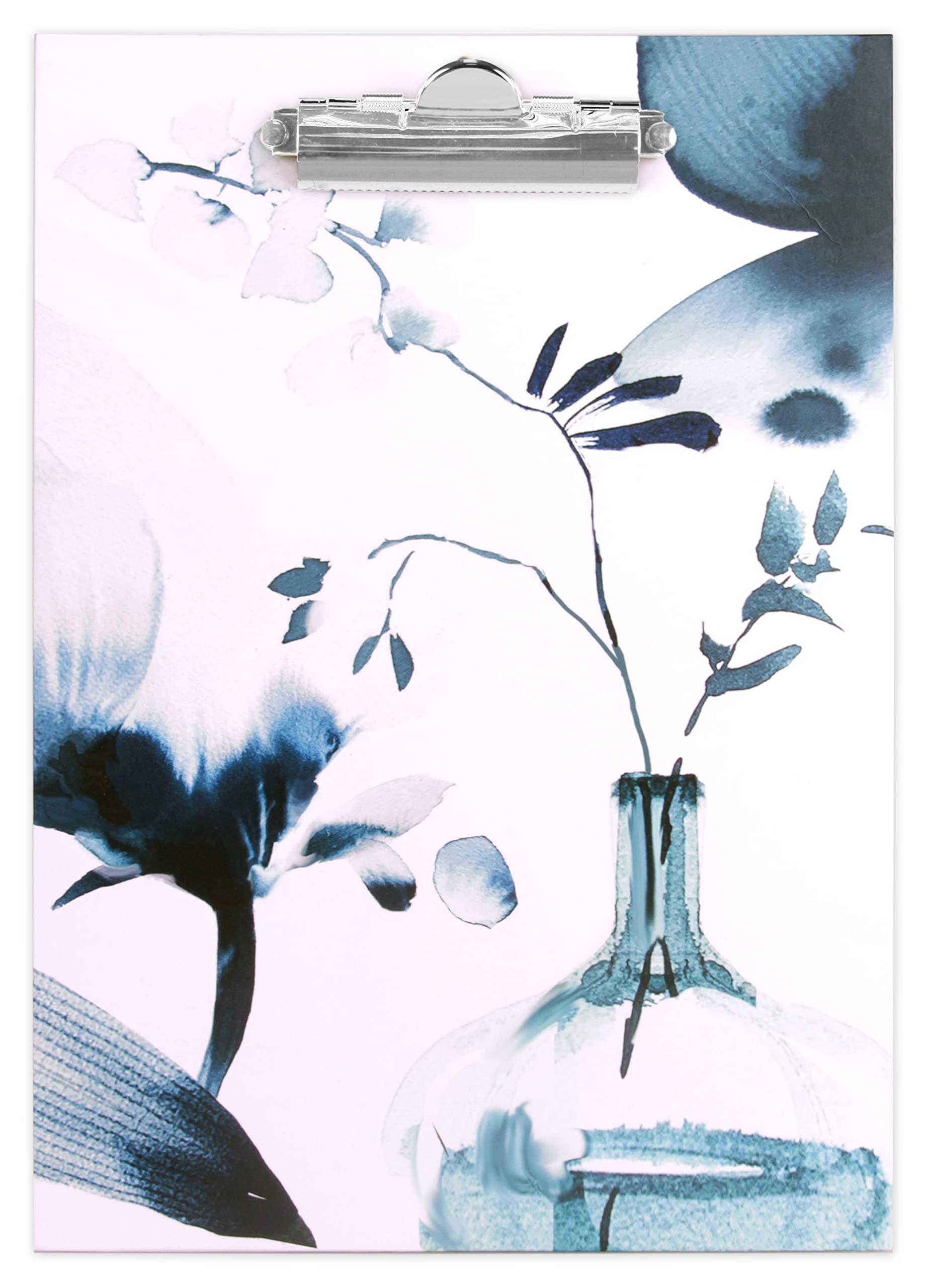 Clairefontaine 115942C - One Clipboard 23x33 cm in Cardboard - Floral motif painted in Blue Ink - Satin paper finish - Meeting stand - Inkebana Collection