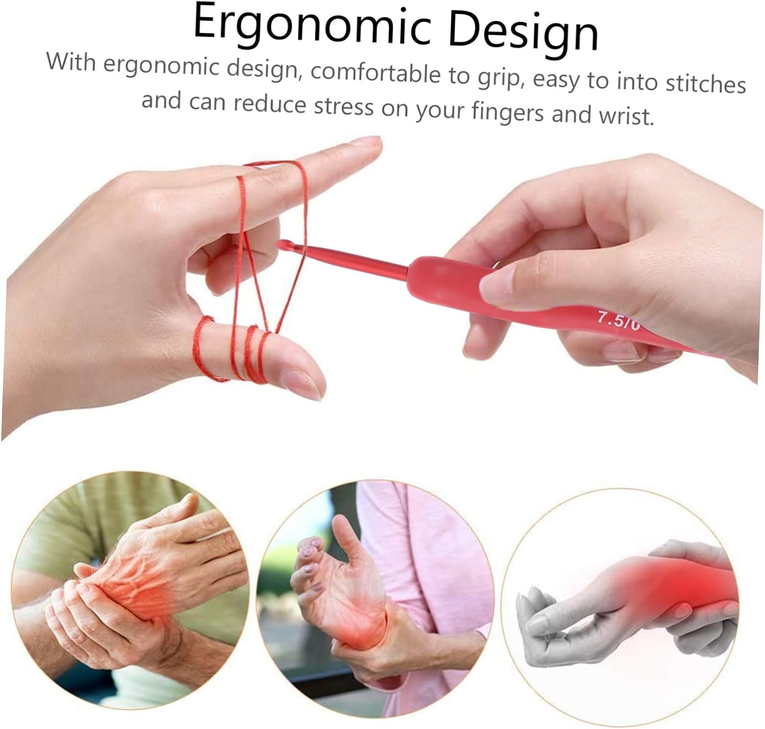 Lurrose 18pcs Ergonomic Crochet Hooks Set Knitting Needles Kit Aluminum Crochet Hook Set for Beginners Lovers
