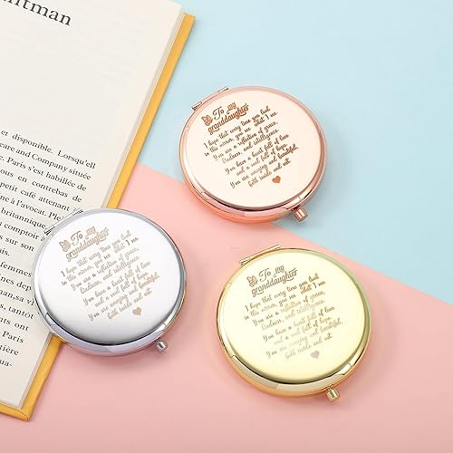 Miniatura 5 de OVNMFH To My Granddaughter - You're Amazing and Beautiful - Espejo de bolsillo, espejo de bolsillo compacto de acero inoxidable, espejo de bolsillo