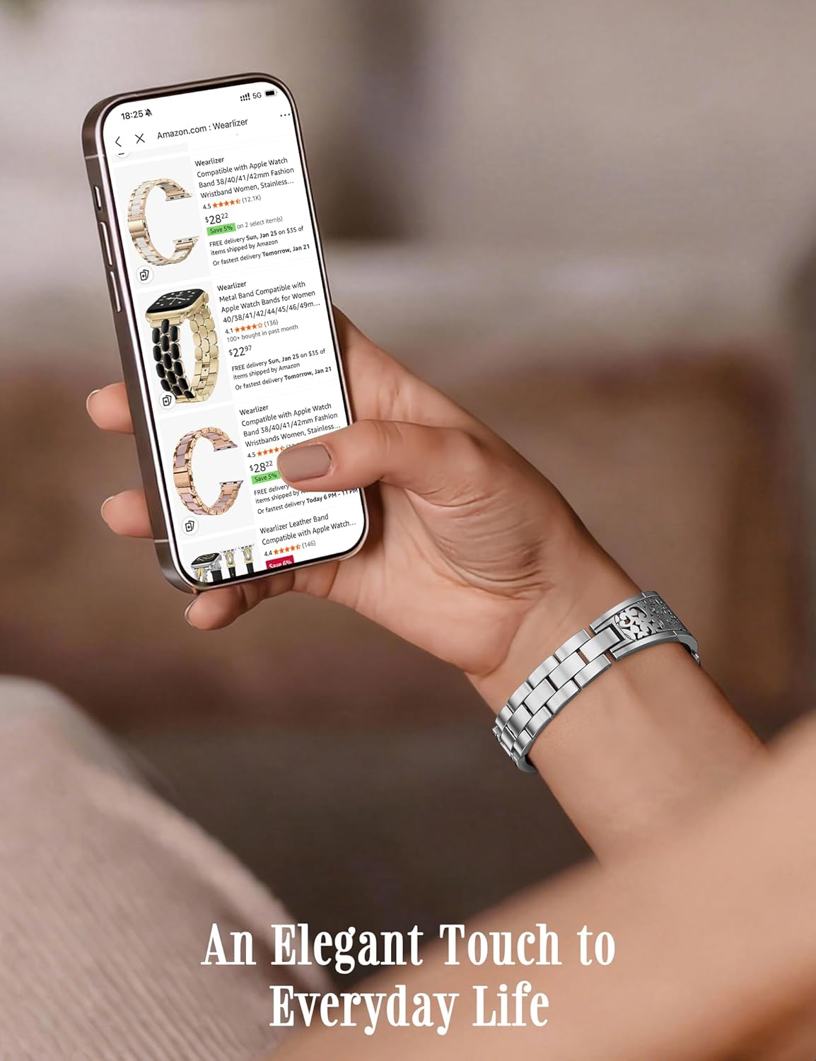 Wearlizer Compatible with Apple Watch Bands for Women 41/40/38/44/45/46/49/42mm, Jewelry Dressy Stainless Steel Metal Scrollwork Chain Bracelet for iWatch Band Series 11 10 9 8 7 6 5 4 SE/Ultra 3