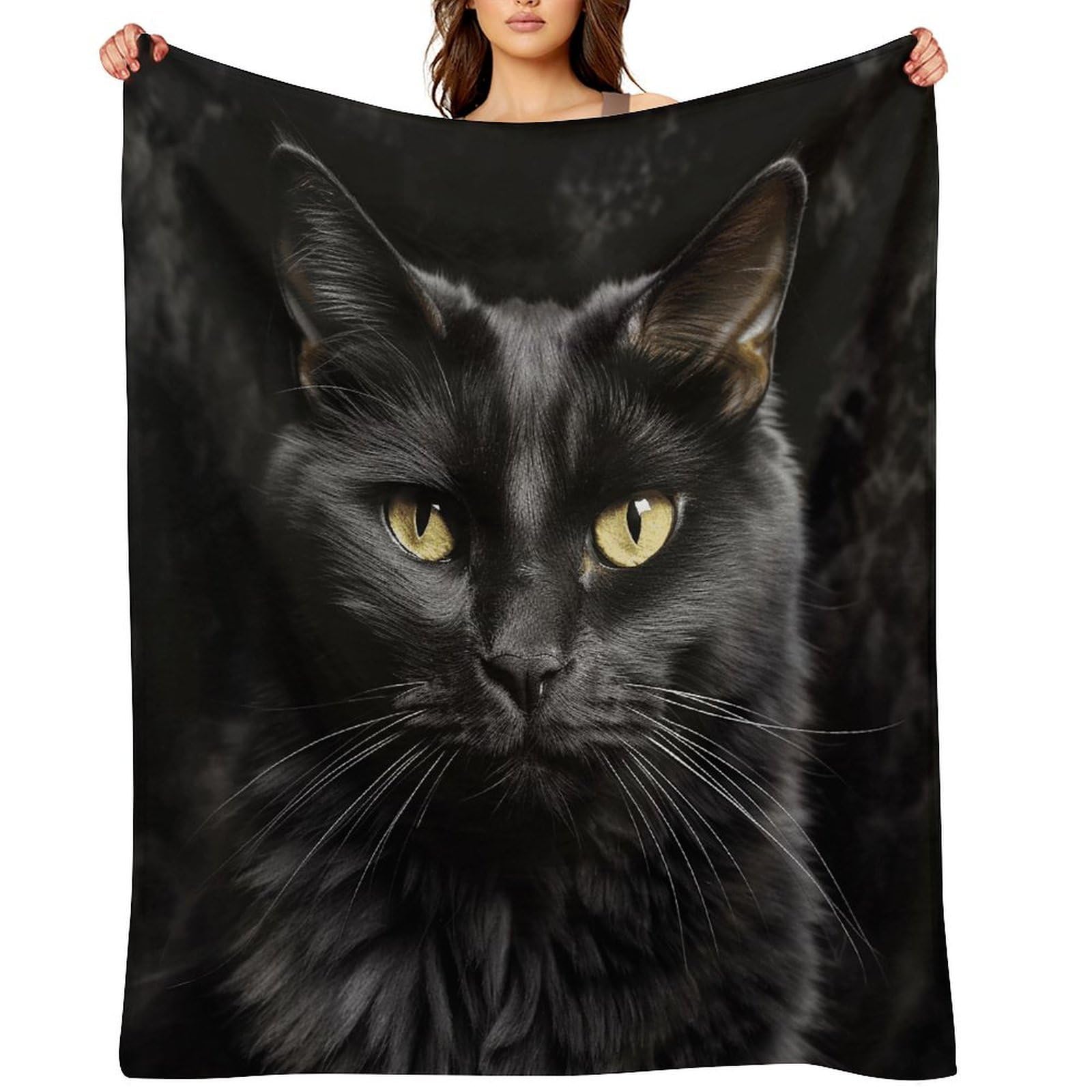 A Black Cat on A Black Background Throw Blanket for Couch and Bed Super Soft Warm Lightweight Throw Blankets Cozy Fuzzy Flannel Blanket Personalized Decorative Blankets for Sofa Decor 40"x50"