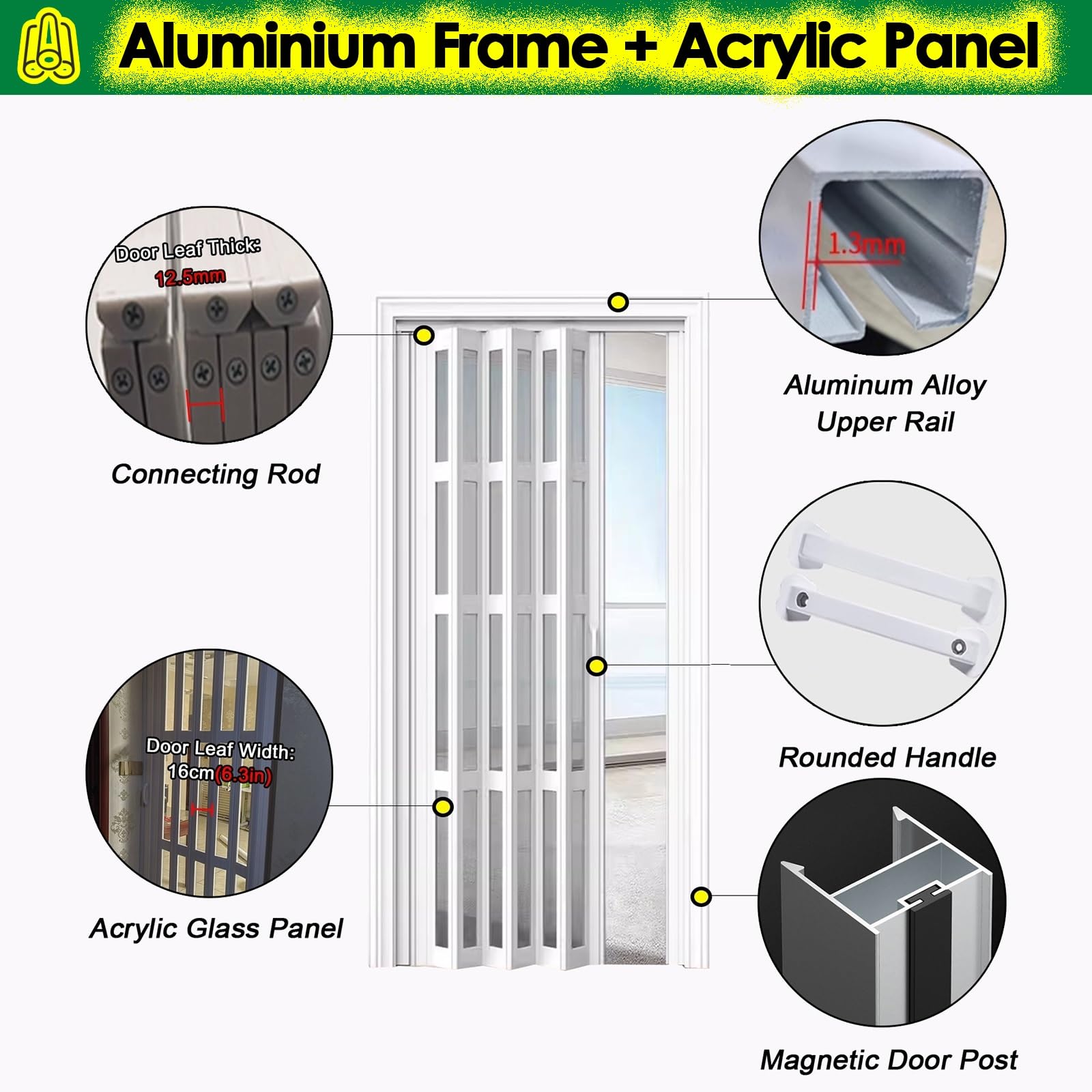 PEYNIR Schiebetür Falttür falttüren innentüren Breite Falttüren mit 4 mattierten Acrylglasscheiben, mehrfach gefaltete Innenschiebetür für Waschküche/Balkon, Küchenschränke(Black 2,34"x80"/86x203cm)