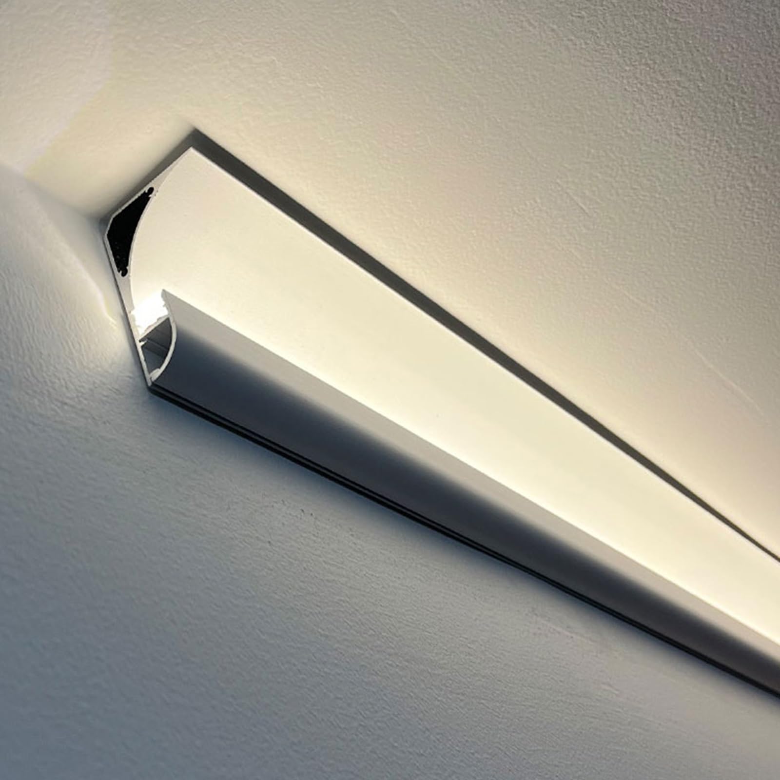 PULaif Ceiling Cornice Coving, Crown Moulding LED Channel Indirect Lighting Skirting Line Black White 1m To 50m(White,59.1ft(18m) L)