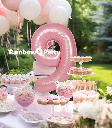 Miniatura 8 de Globo de número 9 de 40 pulgadas para niño o niña, color rosa grande 0-9, globos grandes de Mylar de 9 números, suministros de decoración de fiesta