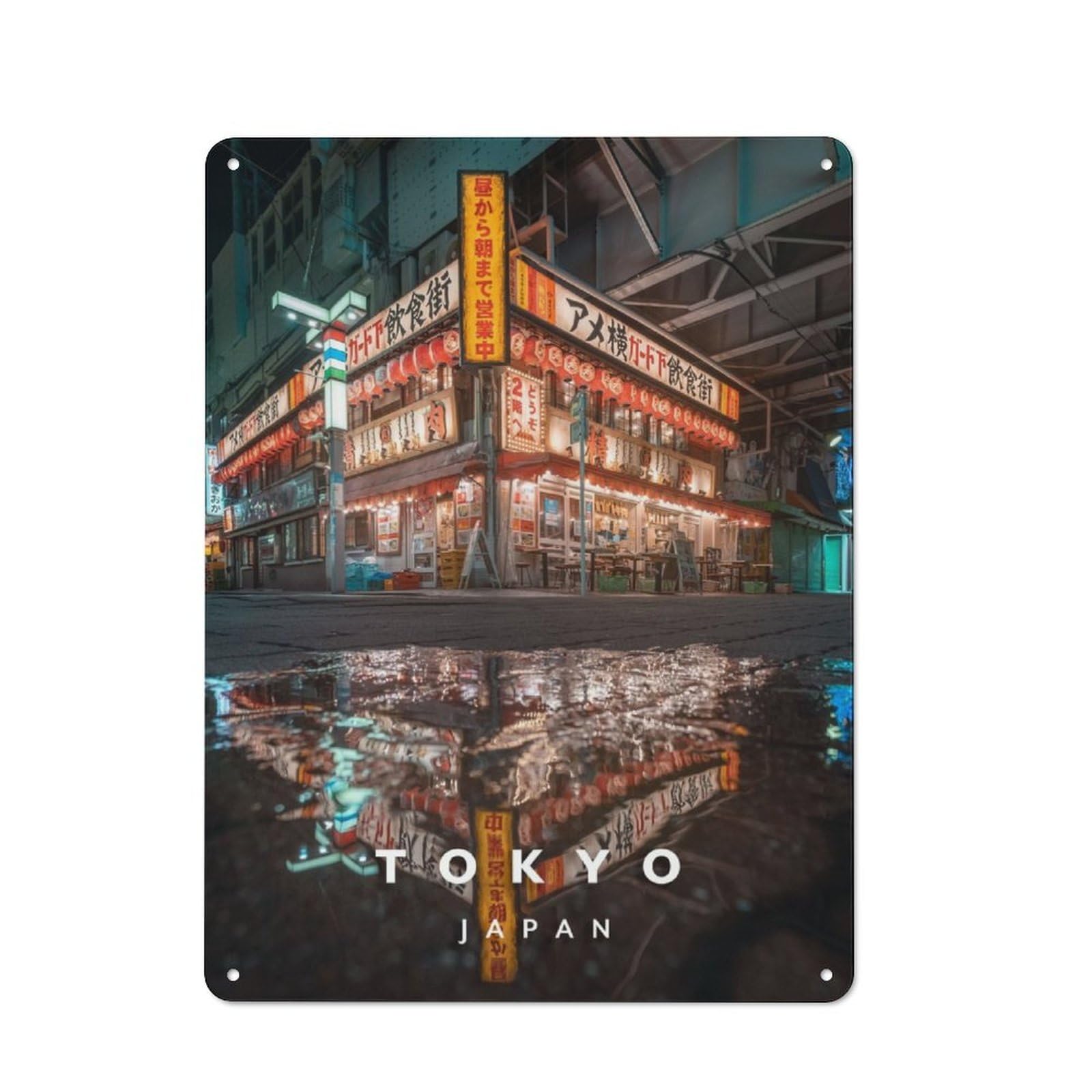 Junmoney Tokyo Ameyayokocho Tin Wall Plaque 40X30cm With For Home Bar Wall, For Kitchen And Home Bar Decor, For Home Office And Studio Walls