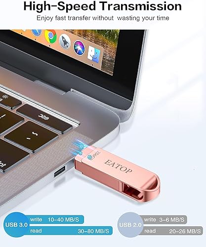 Miniatura 3 de EATOP Memoria USB USB de 256 GB, memoria USB, almacenamiento externo compatible con iPhone, iPad, Android, PC (oro rosa)