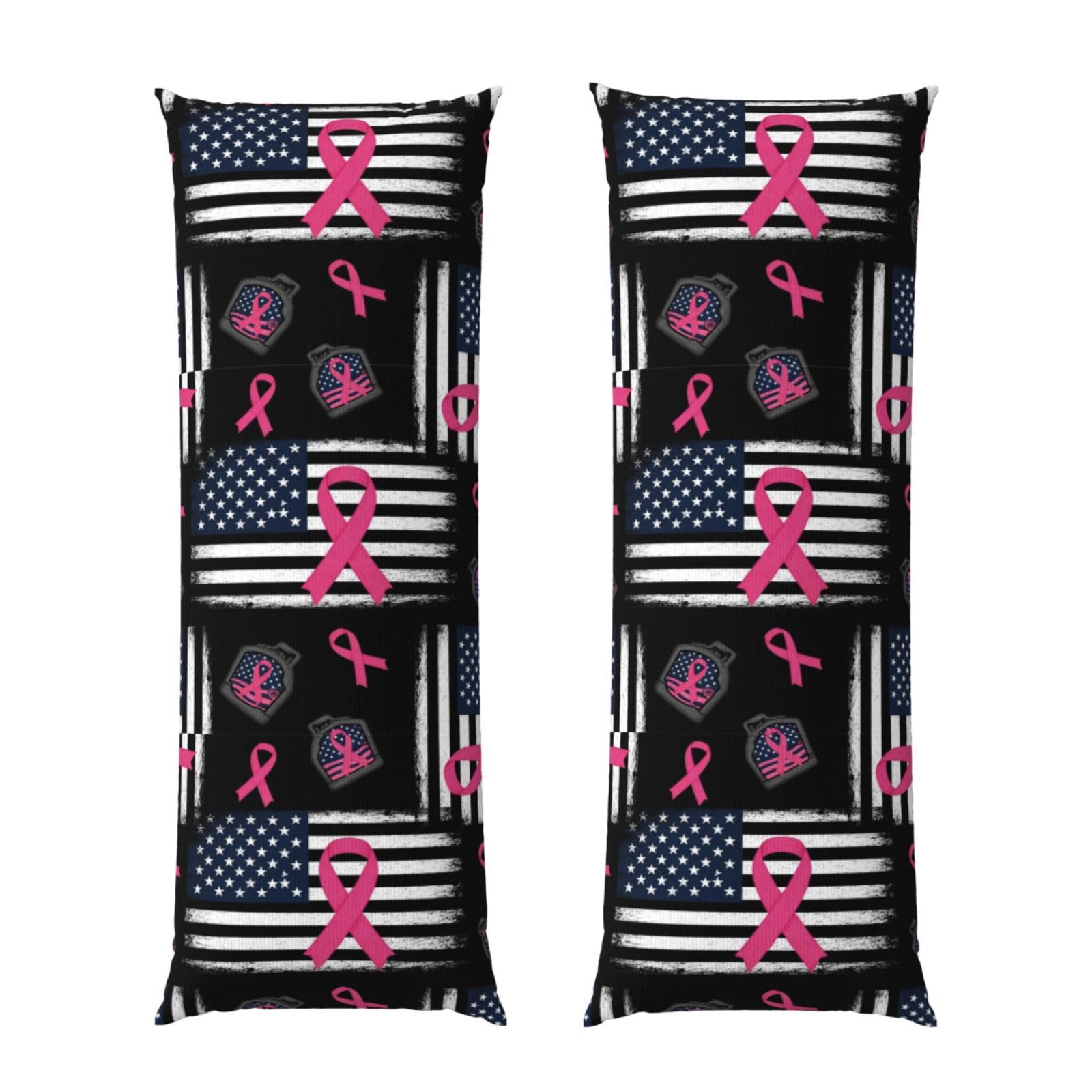 Body Pillowcase 20x60 Breast Cancer Awareness Ribbon American Flag Black, Soft Velvet Pillow Cover with Hidden Zipper, Wrinkle Resistant Cushion Case for Bedroom Home Sleeping