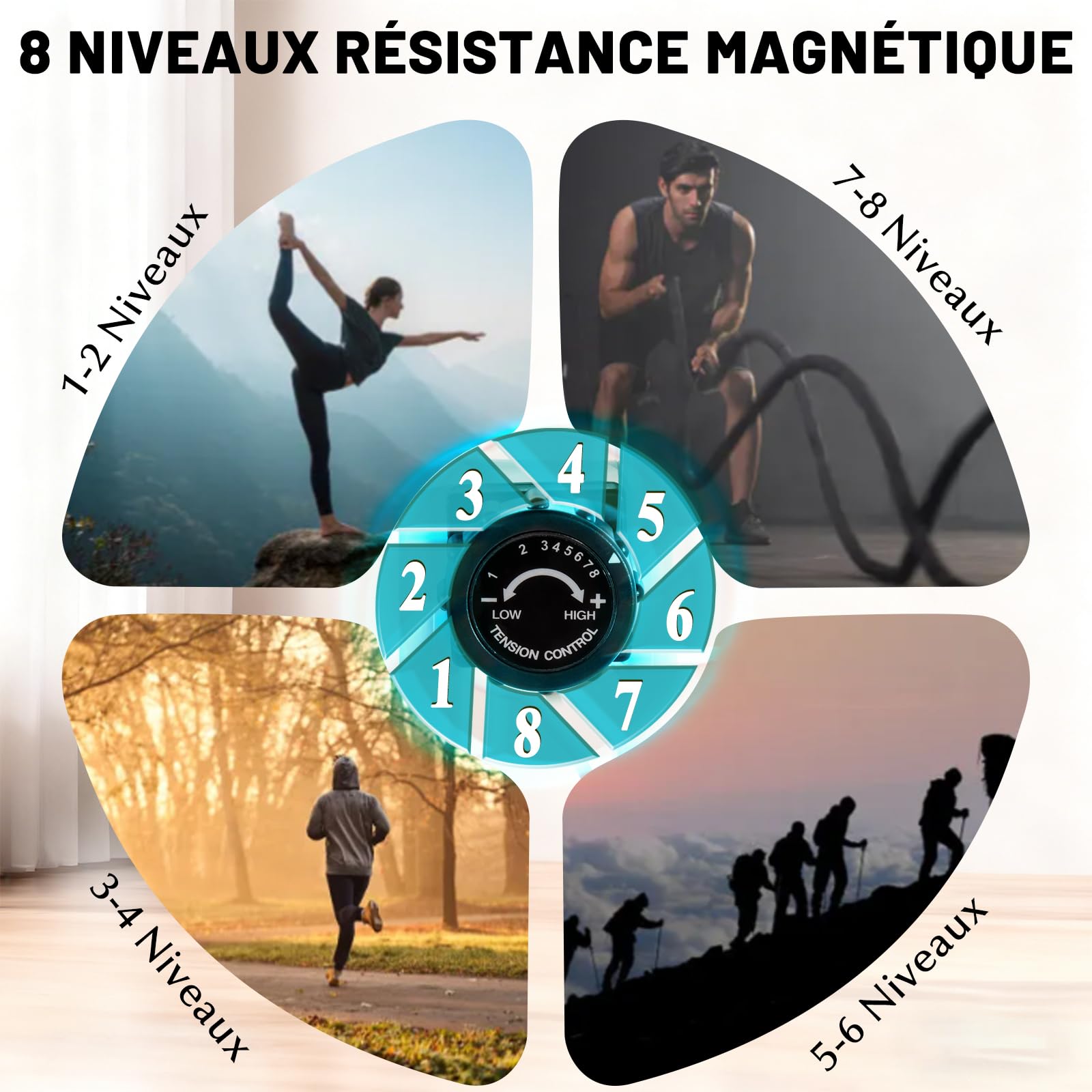 ISE Mini Vélo d'Appartement Pliable, 8 Niveaux Résistance Magnétique, Ecran LCD, Capteur de Fréquence Cardiaque, Blanc