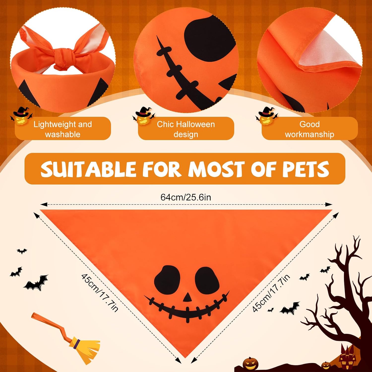 Newwiee 50 Pcs Halloween Dog Bandanas Bulk, Pumpkin Orange Dog Scarves image 3