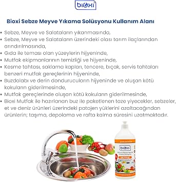 Sebze Meyve Yıkama Solüsyonu 1 Lt/Hipokloröz asit (HOCl) bazlı (ALKOLSÜZ)