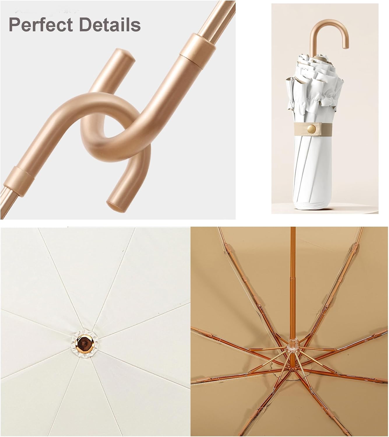 LCY Floral Edge Compact Umbrella Folding Anti-UV Parasol with Hook Handle Sunproof Rainproof & Windproof Umbrella - Image 3