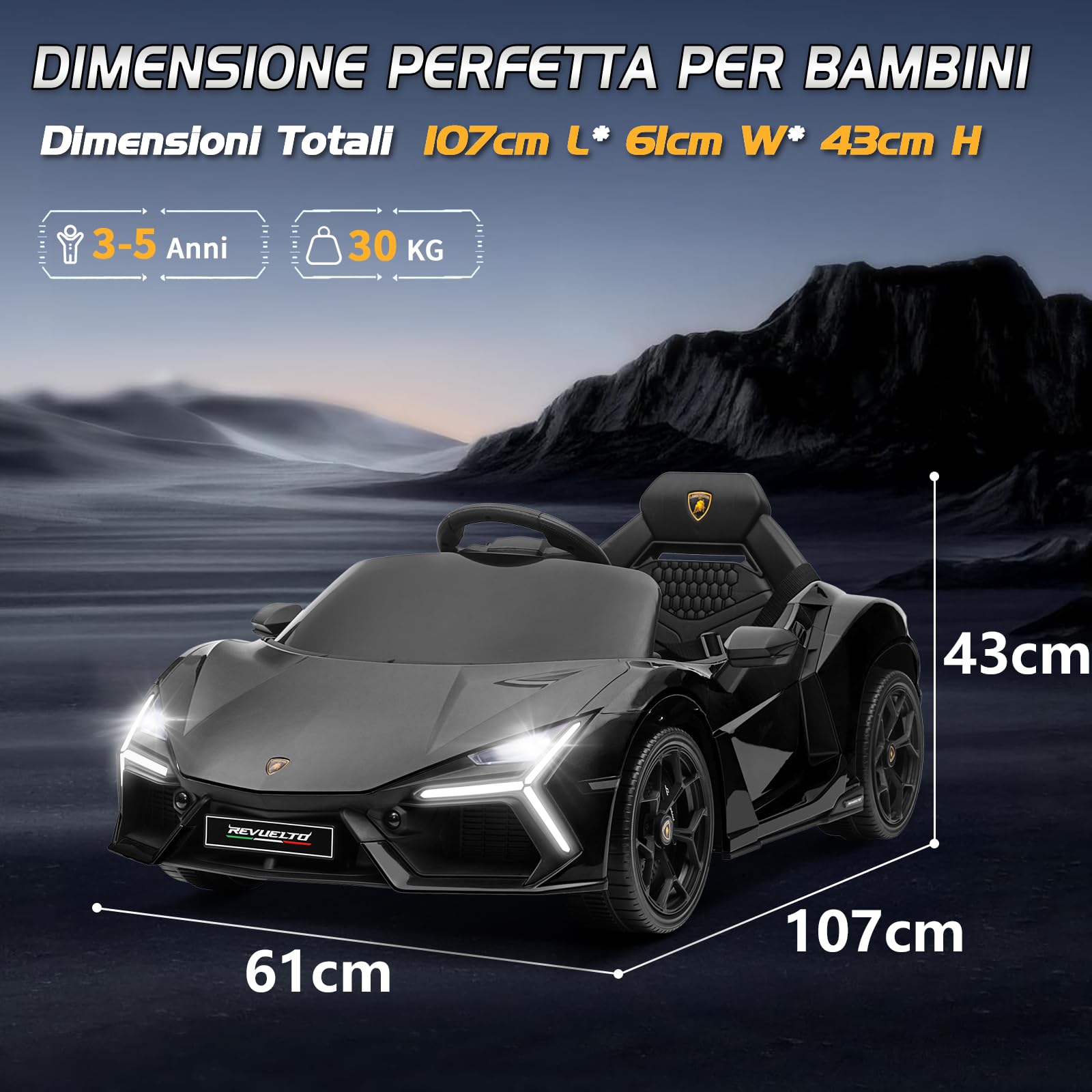 LEADZM Macchina Elettrica per Bambini 12V LAMBORGHINI REVUELTO Nero